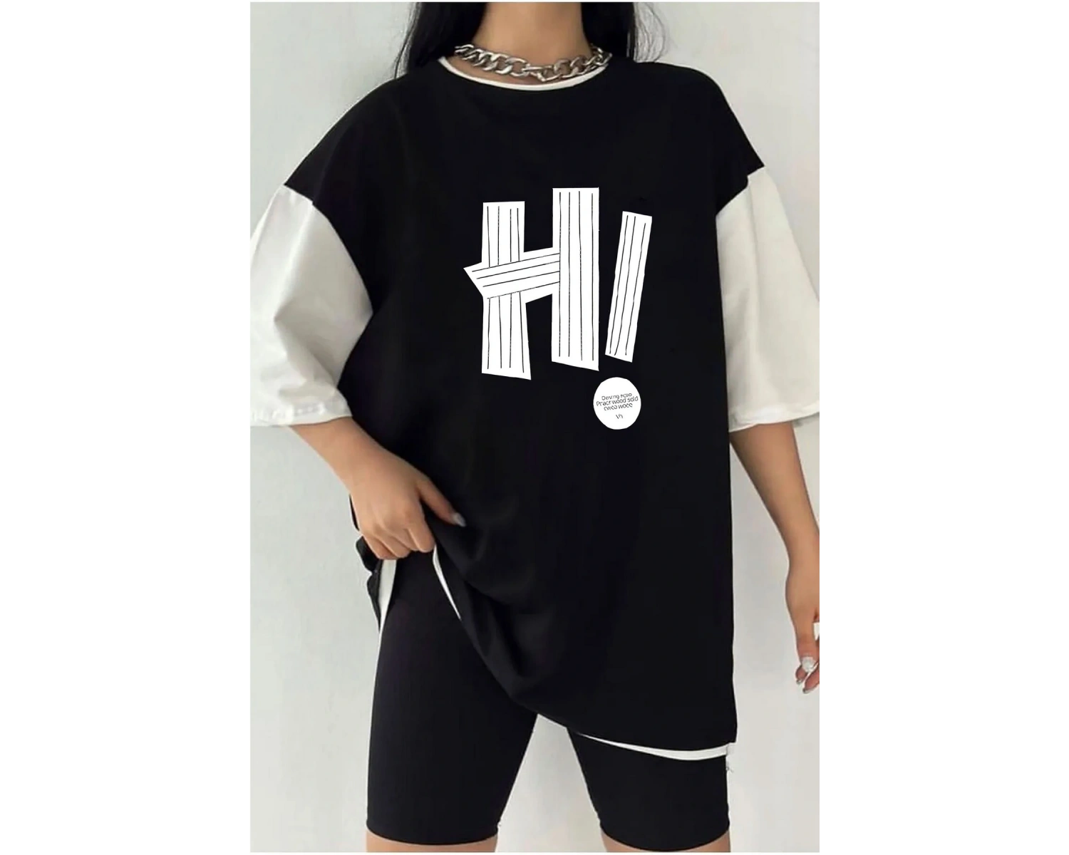 Çift Renk Hİ Baskılı Unisex Tshirt