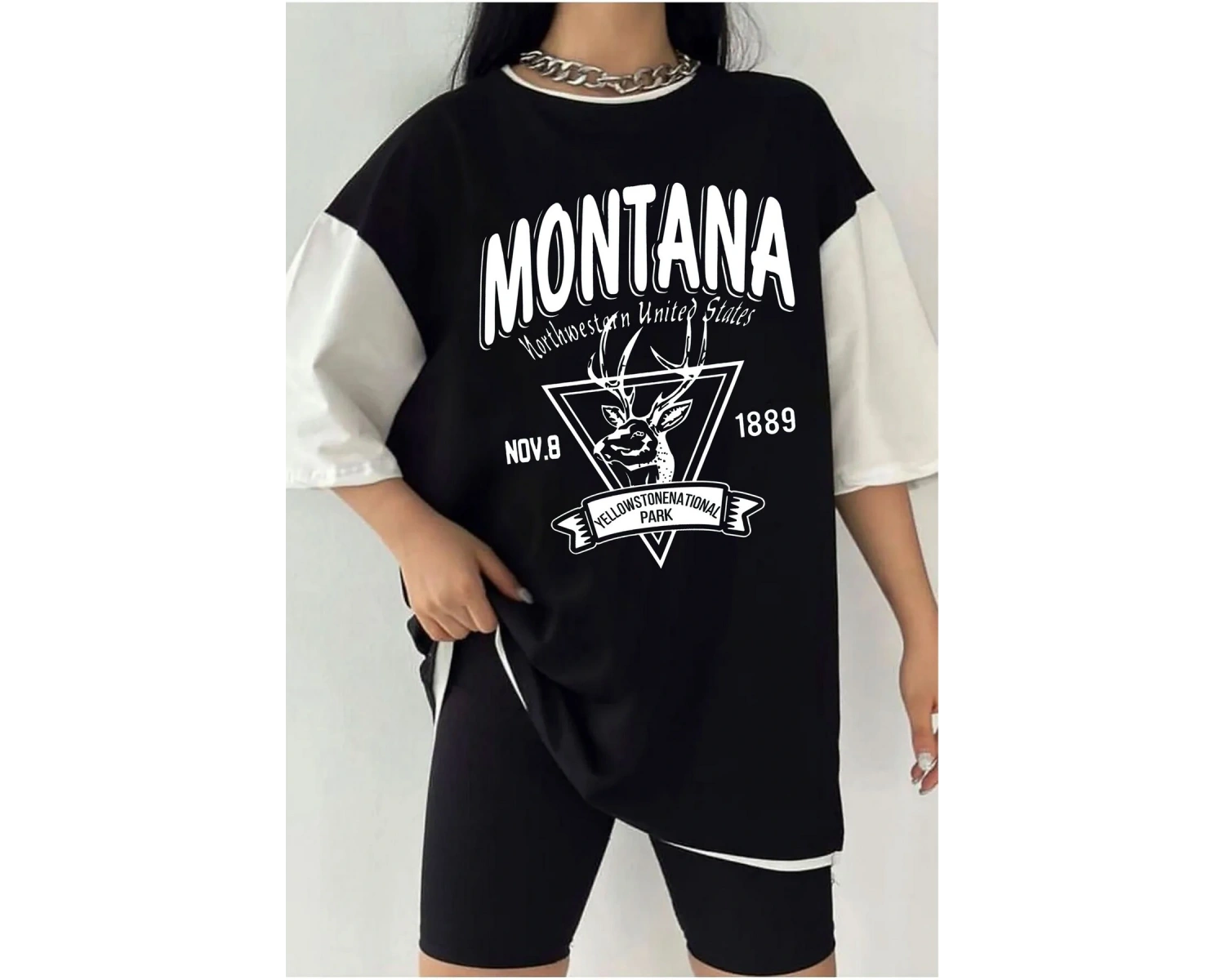 Çift Renk MİNİMAL MONTANA  2 Baskılı Unisex Tshirt