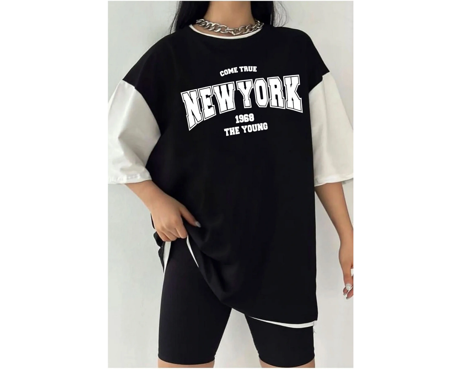 Çift Renk NEW YORK g Baskılı Unisex Tshirt