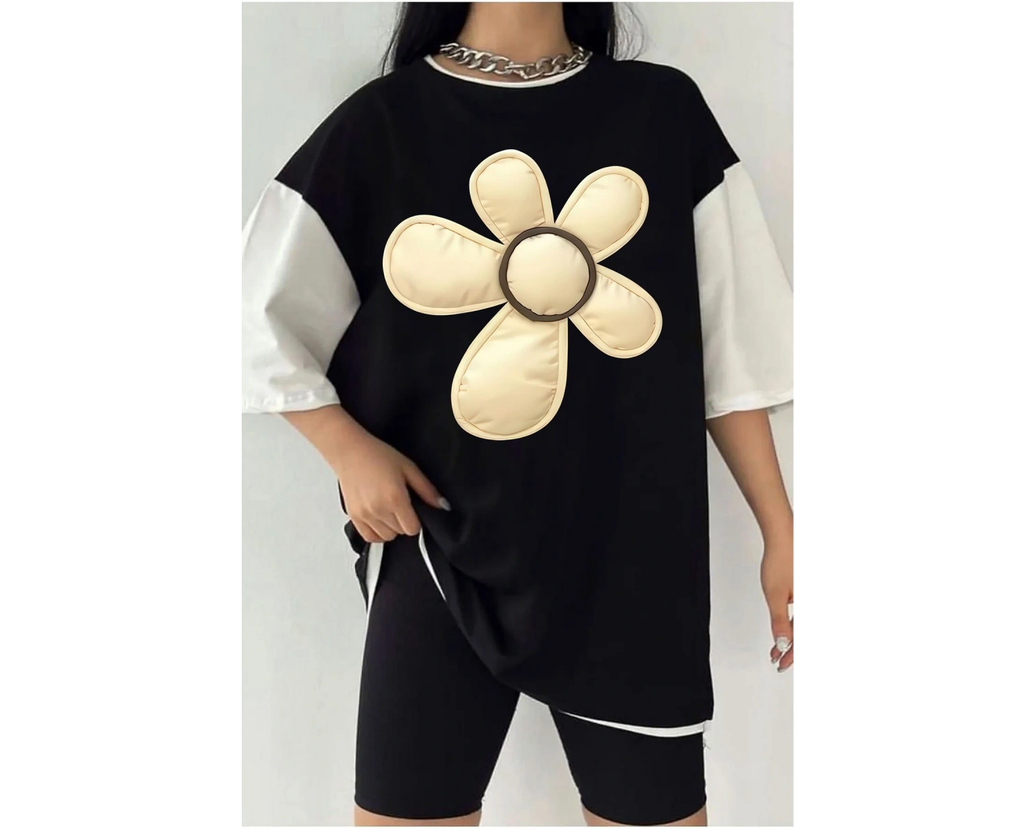 Çift Renk PAPATYA Baskılı Unisex Tshirt