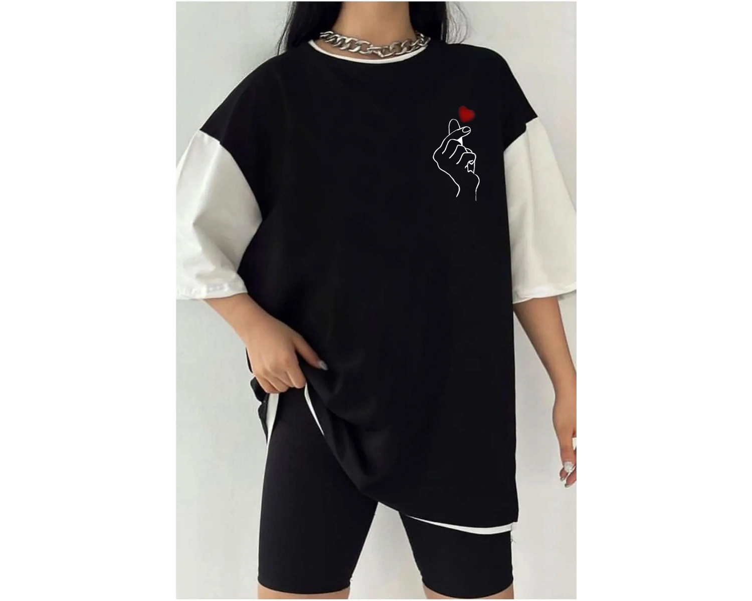 Çift Renk PEKİ KALP Baskılı Unisex Tshirt