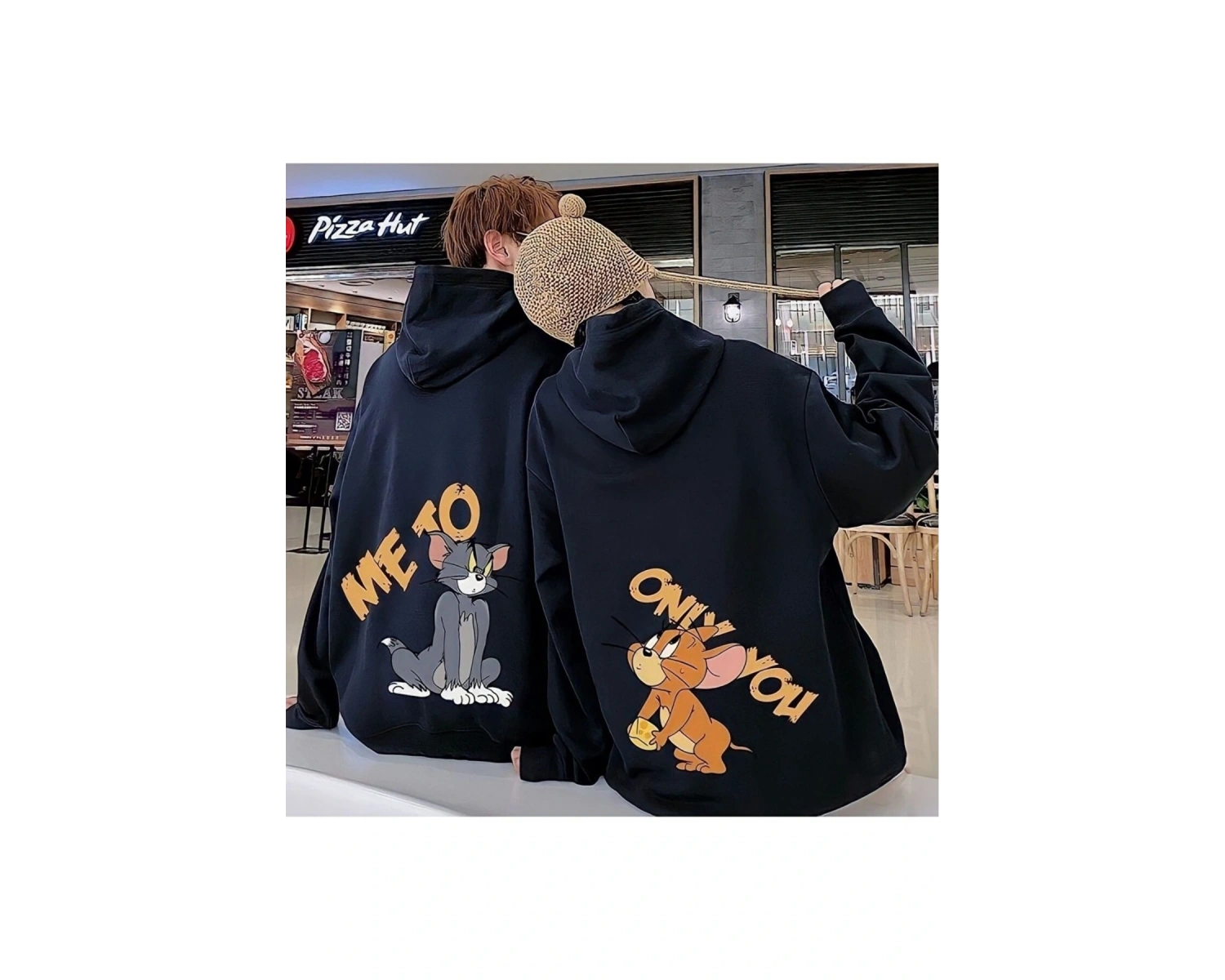 Çift Sevgili Siyah Only You 2li Sevgili Kombini Oversize Kapüşonlu Sweatshirt