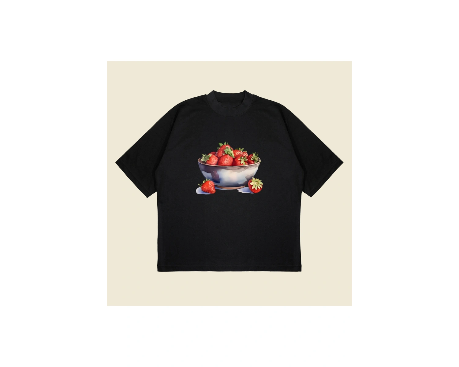 Çilek Vintage Baskılı Oversize Unisex Pamuklu Nefes Alan Kalın Kumaşlı