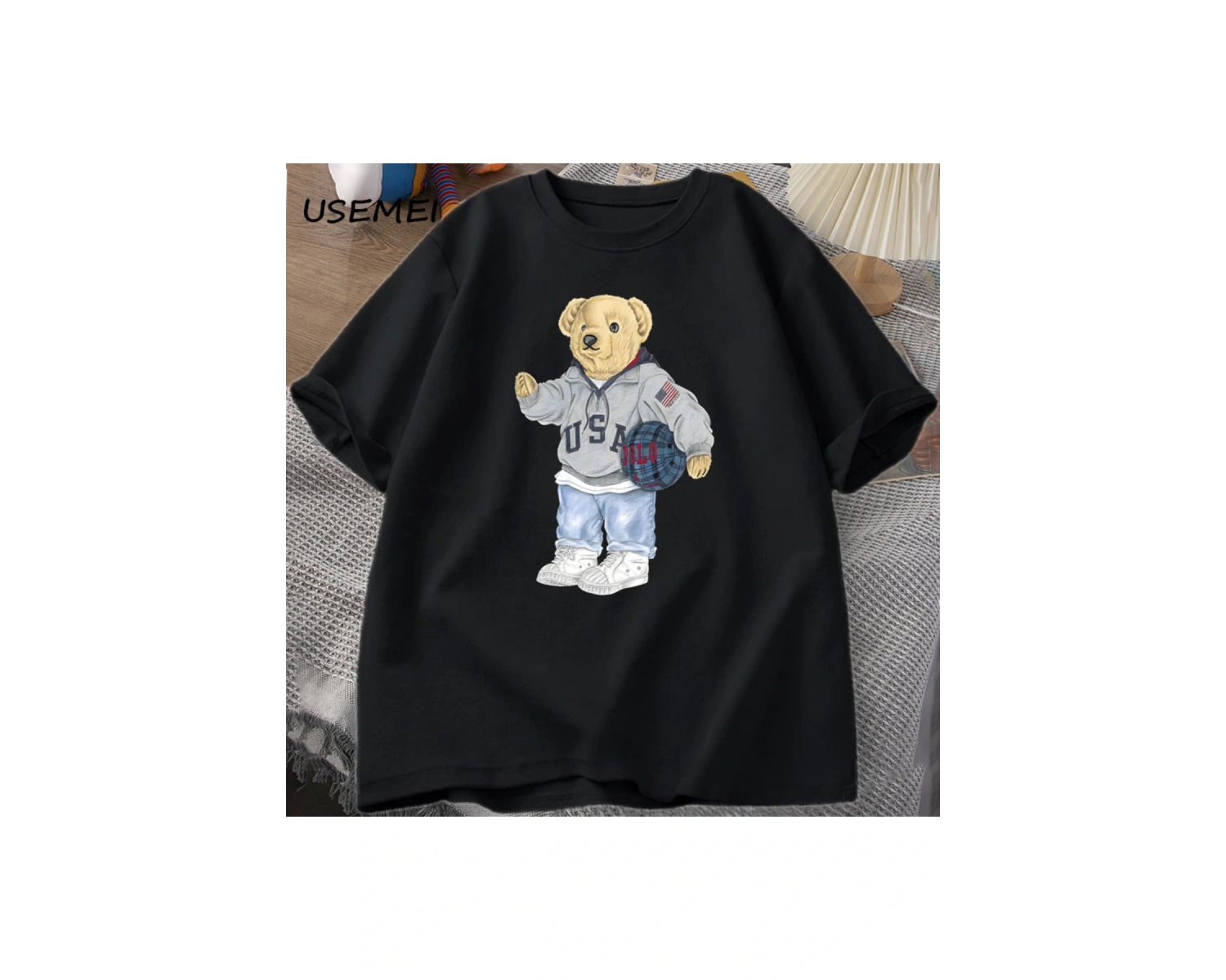 Classic Bear Print T Shirt Brand Men Summer Cotton T-shirt Short Sleeved Funny Graphic Tees C