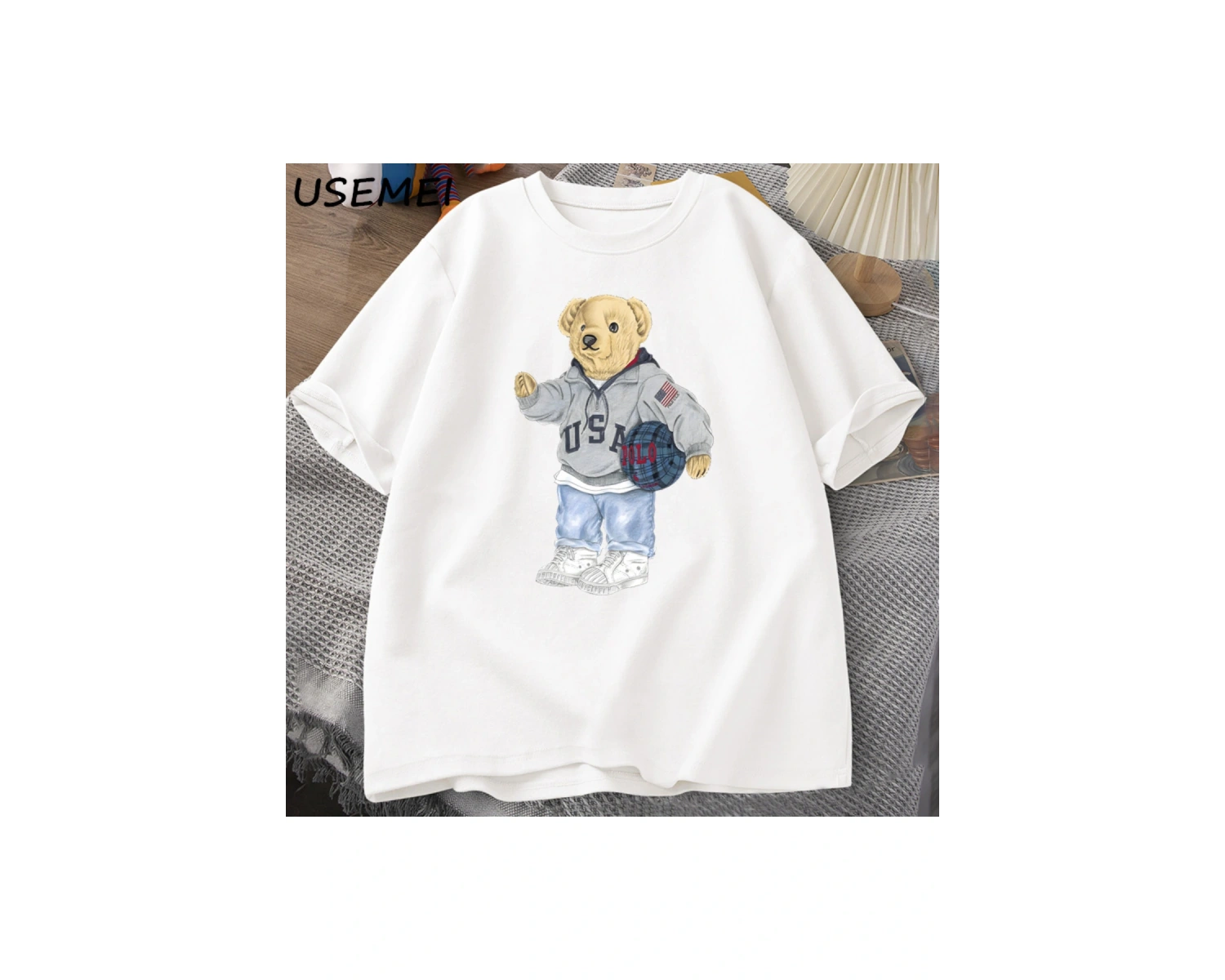 Classic Bear Print T Shirt Brand Men Summer Cotton T-shirt Short Sleeved Funny Graphic Tees C