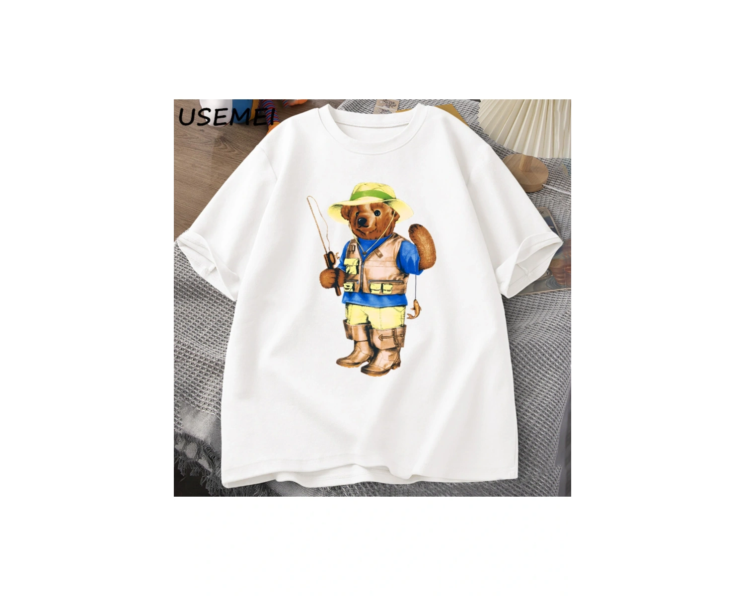 Classic Bear Print T Shirt Brand Men Summer Cotton T-shirt Short Sleeved Funny Graphic Tees C