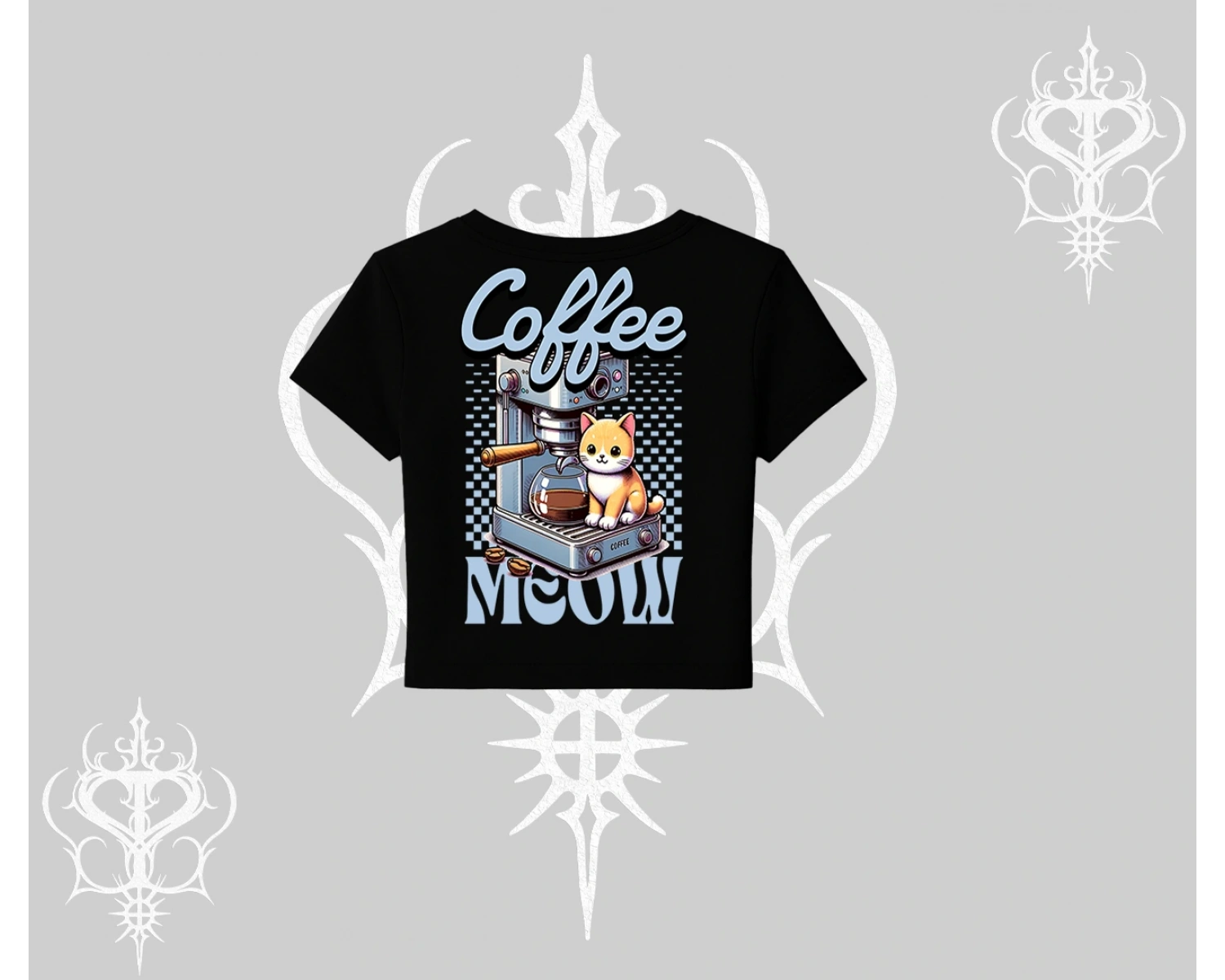 Coffee Meow Kahve Temalı Kedi Arka Baskılı Babby Tee Tshirt