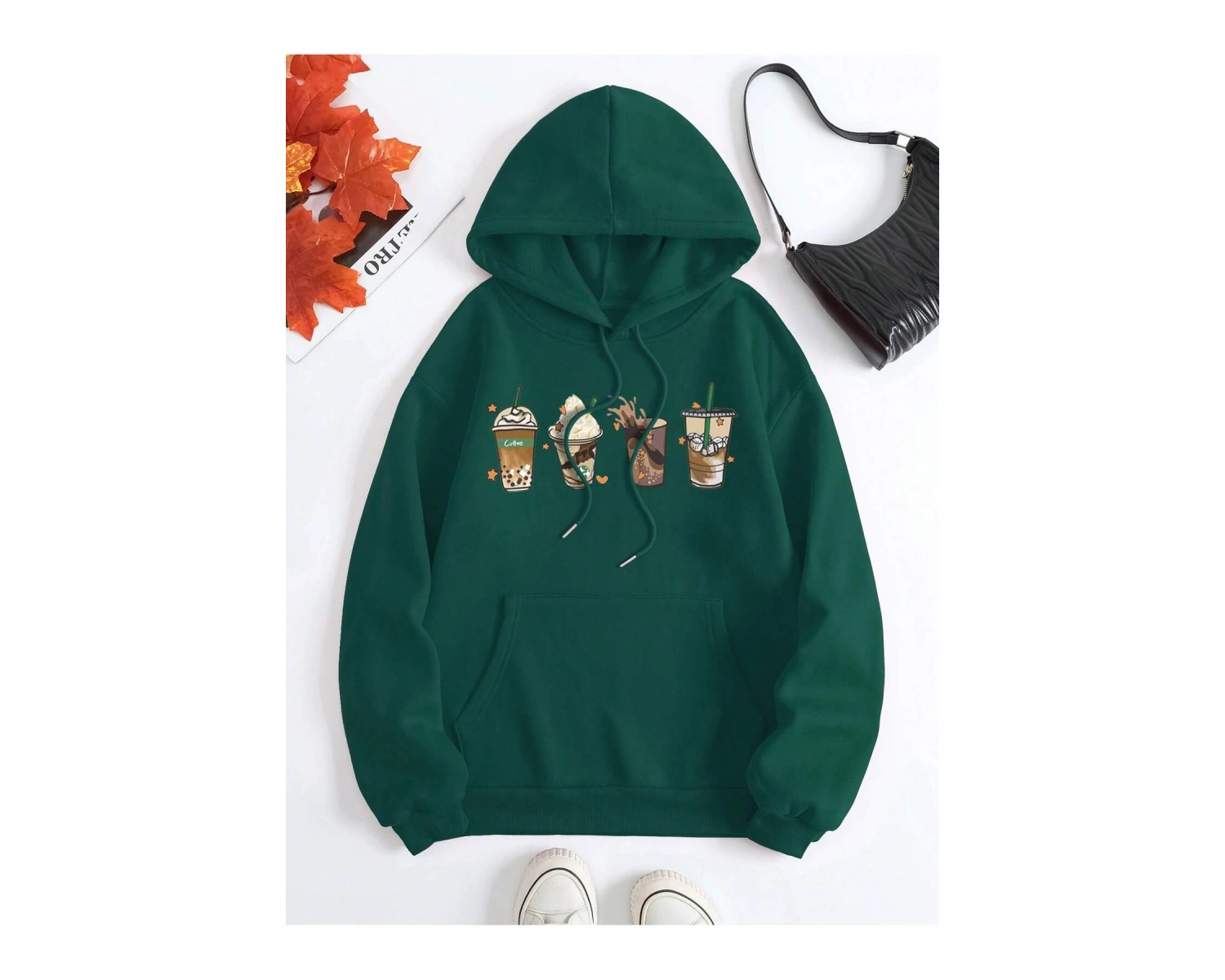 Coke serisi Cartoon Graphic Kangaroo Pocket Drawstring Thermal Lined Hoodie