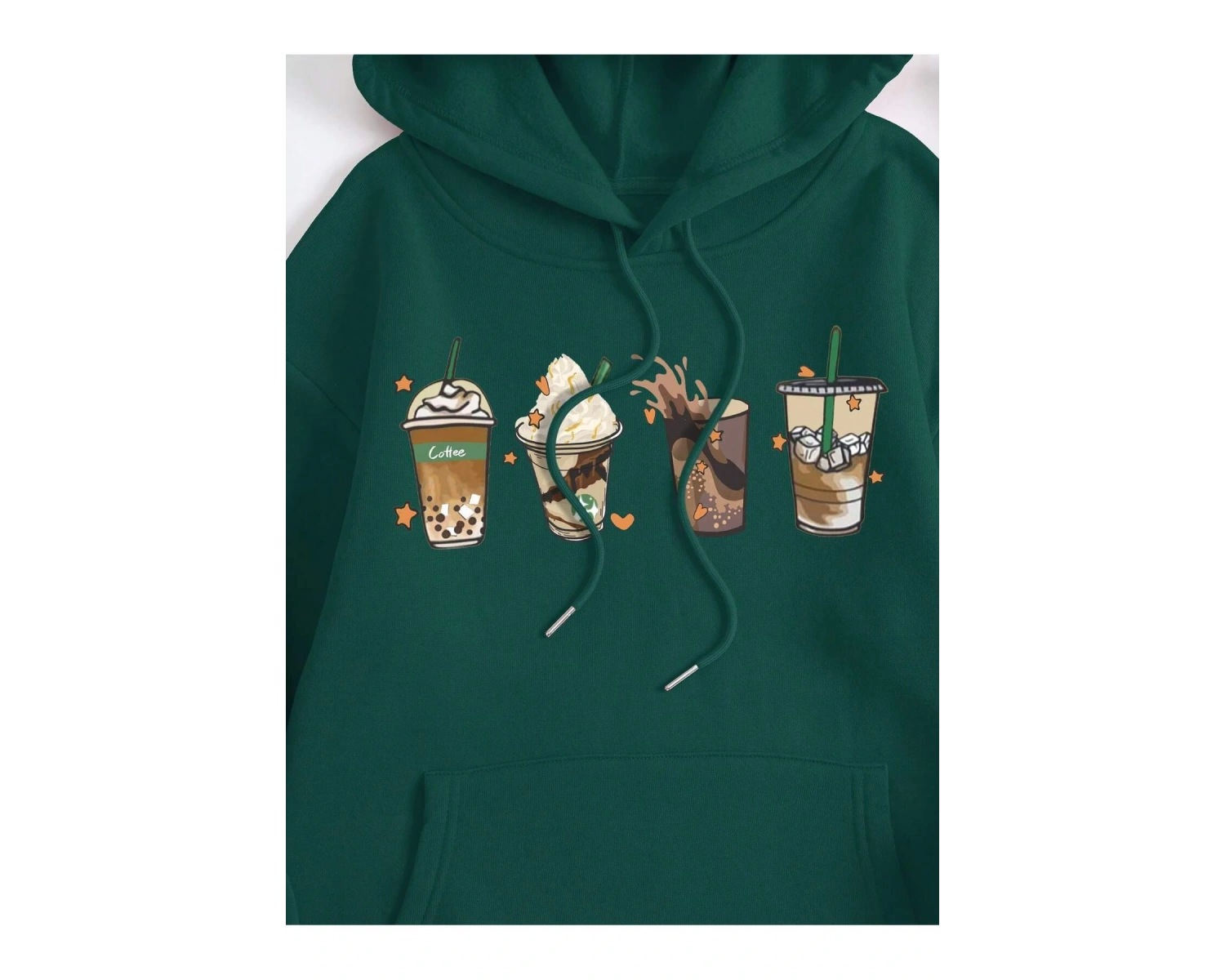 Coke serisi Cartoon Graphic Kangaroo Pocket Drawstring Thermal Lined Hoodie