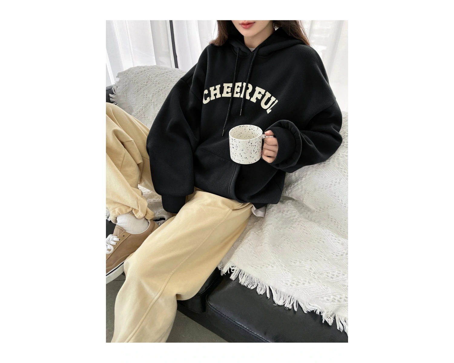 Coke serisi Dazy-Less Letter Graphic Kangaroo Pocket Drawstring Hoodie