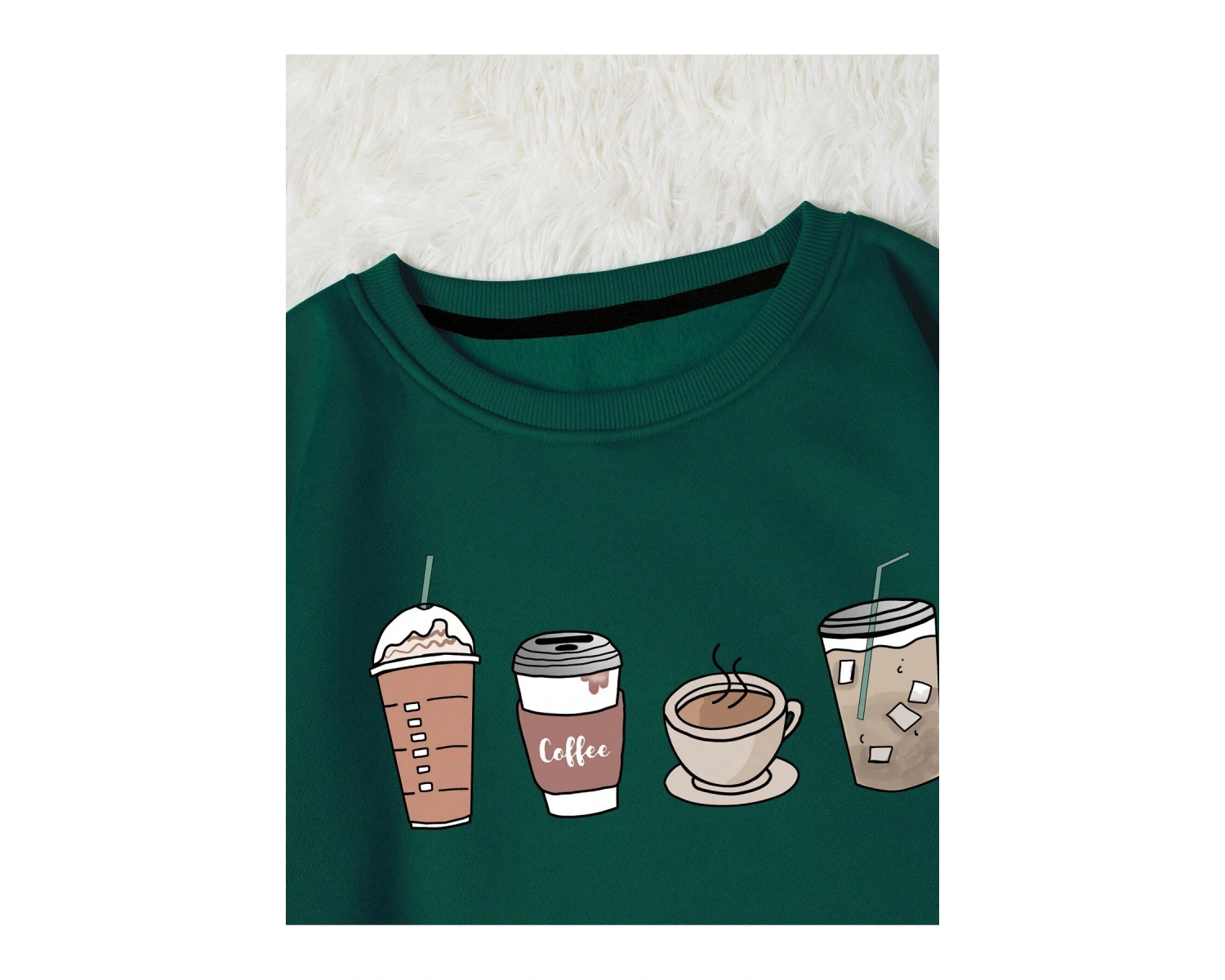 Coke serisi EZwear Coffee Print Thermal Lined Sweatshirt