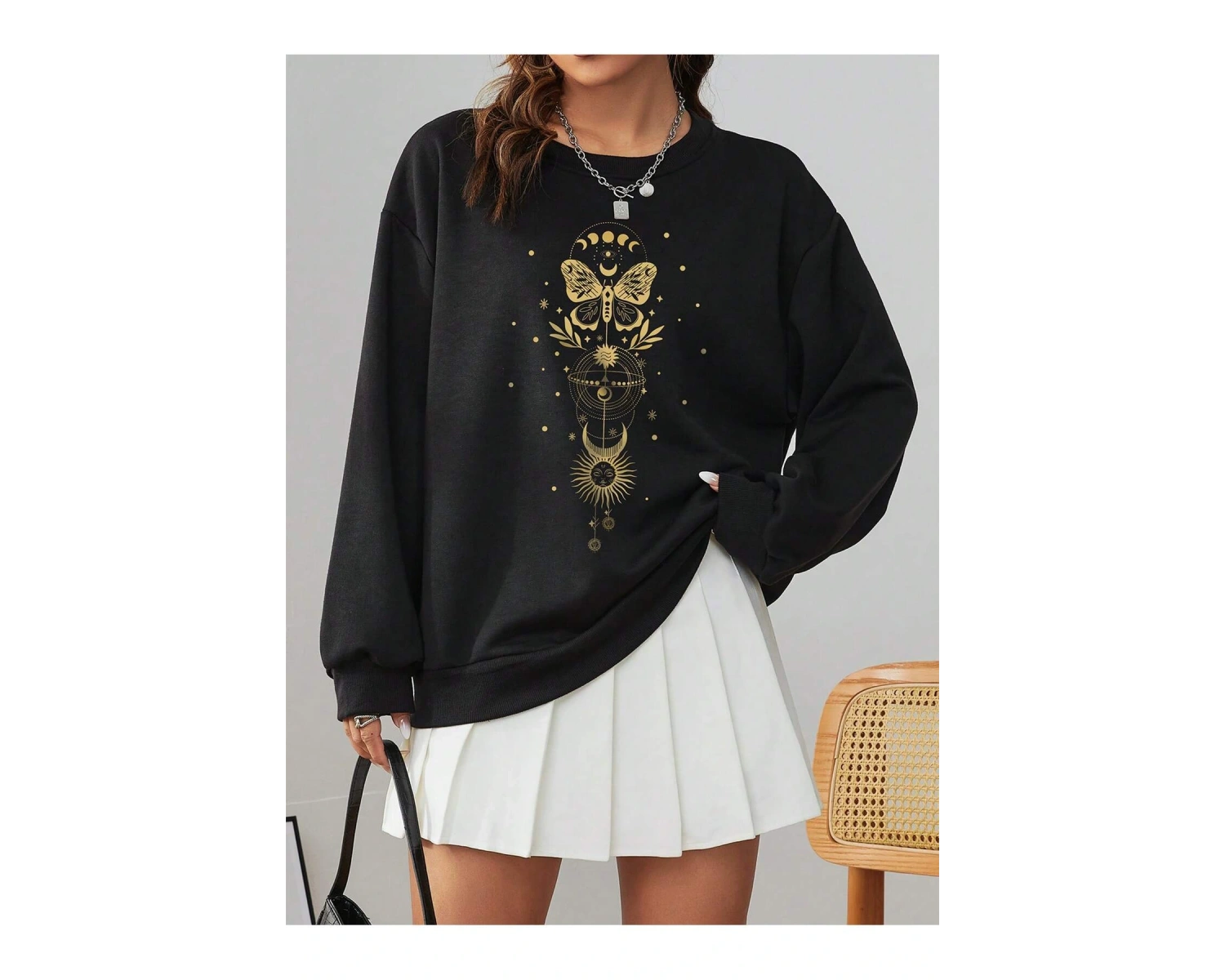 Coke serisi EZwear Sun & Moon Print Drop Shoulder Sweatshirt