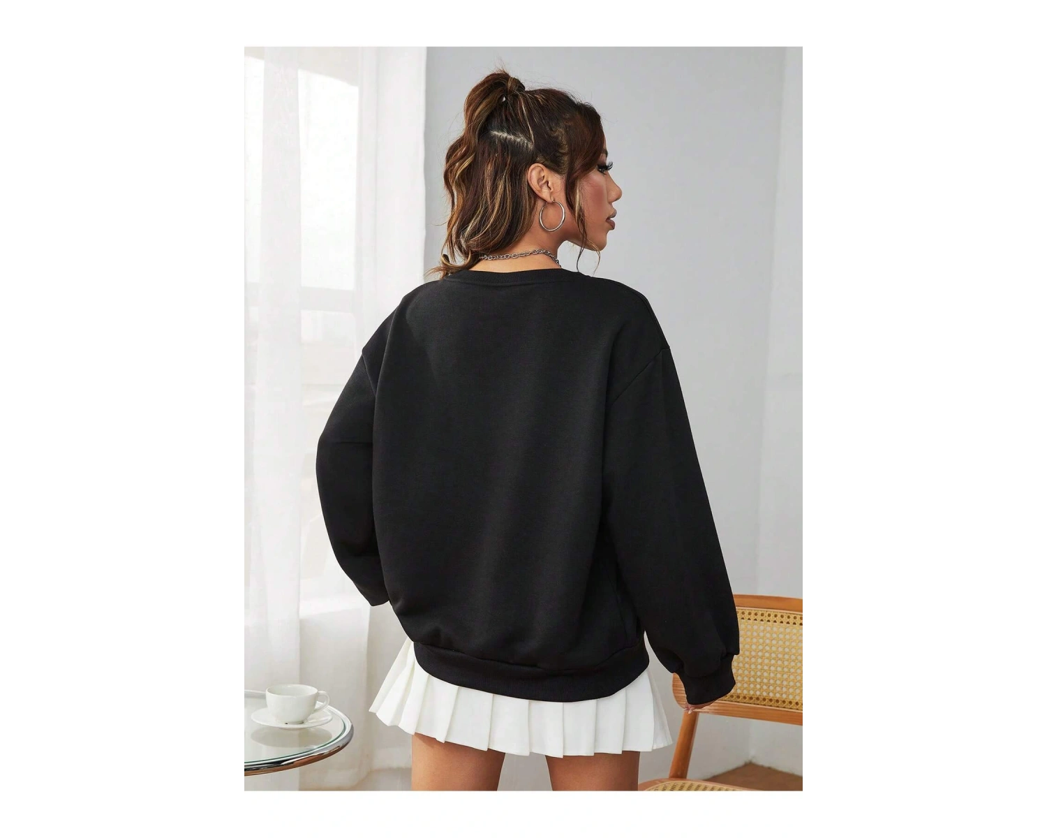 Coke serisi EZwear Sun & Moon Print Drop Shoulder Sweatshirt