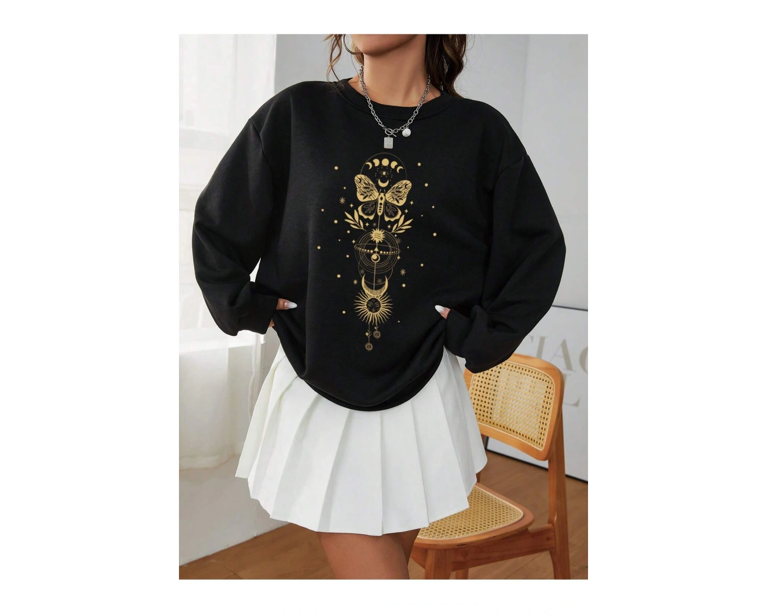 Coke serisi EZwear Sun & Moon Print Drop Shoulder Sweatshirt