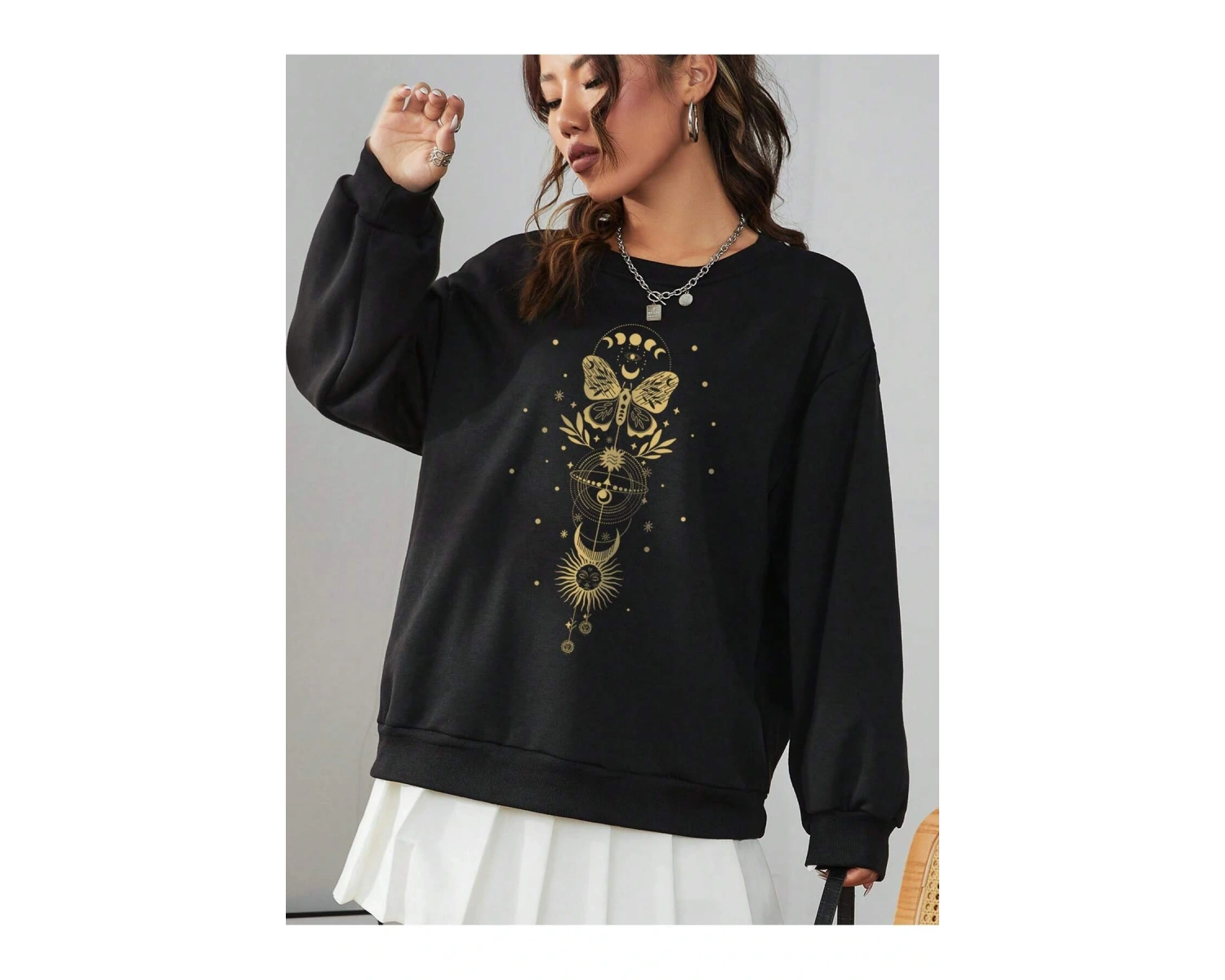 Coke serisi EZwear Sun & Moon Print Drop Shoulder Sweatshirt