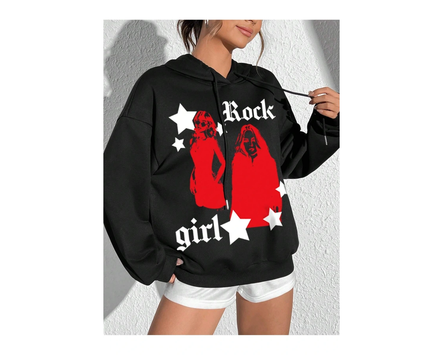 Coke serisi Figure & Letter Graphic Drop Shoulder Drawstring Hoodie