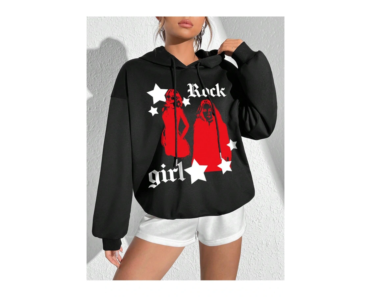 Coke serisi Figure & Letter Graphic Drop Shoulder Drawstring Hoodie