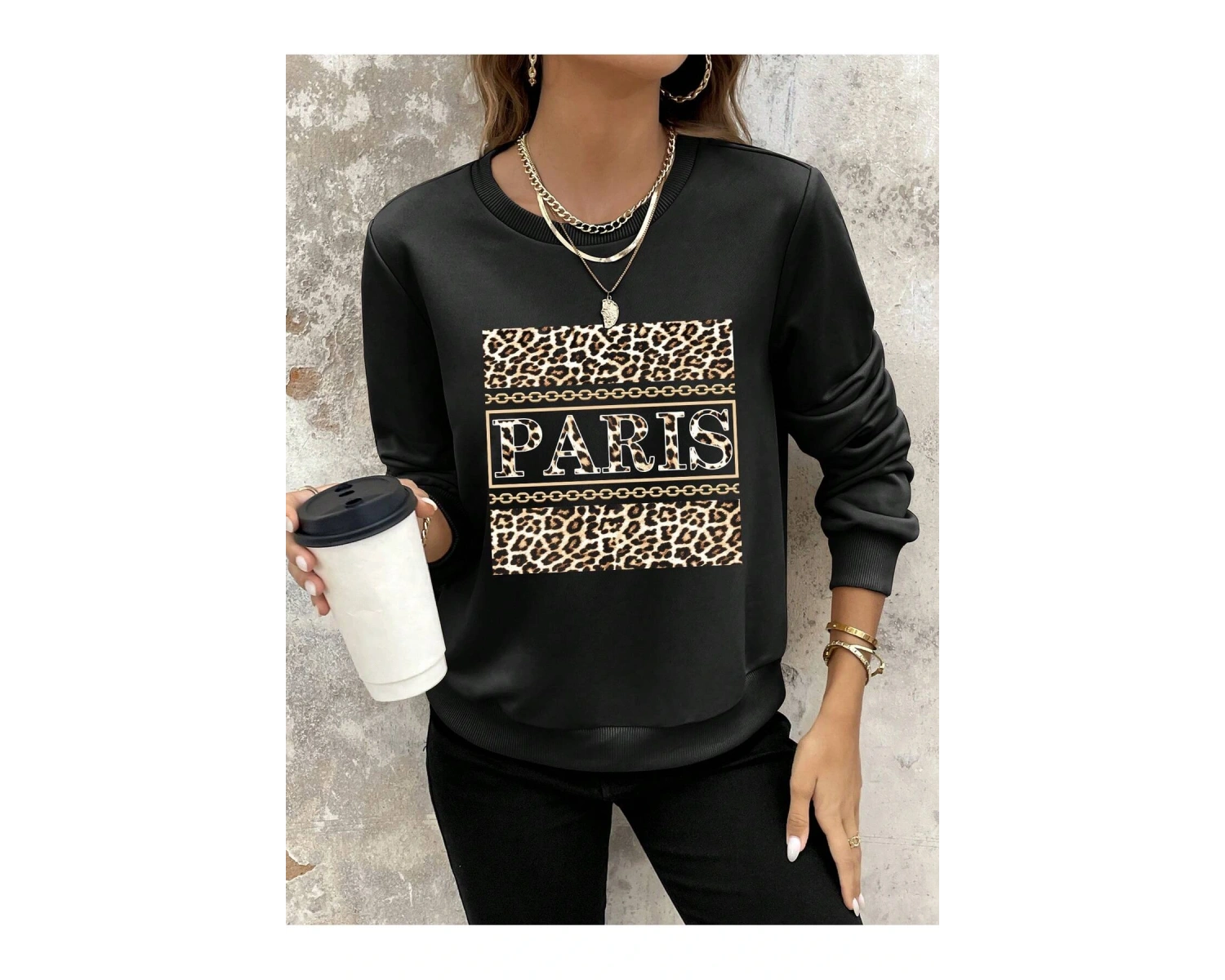 Coke serisi Leopard & Letter Graphic Sweatshirt