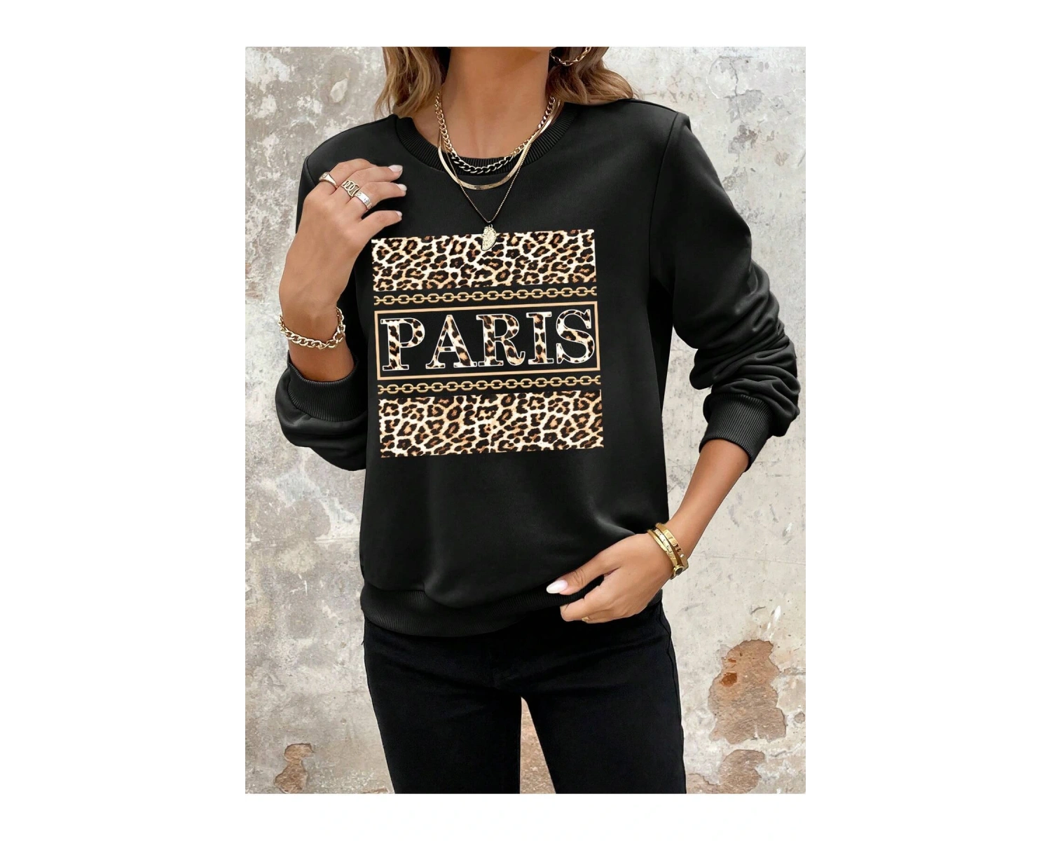 Coke serisi Leopard & Letter Graphic Sweatshirt
