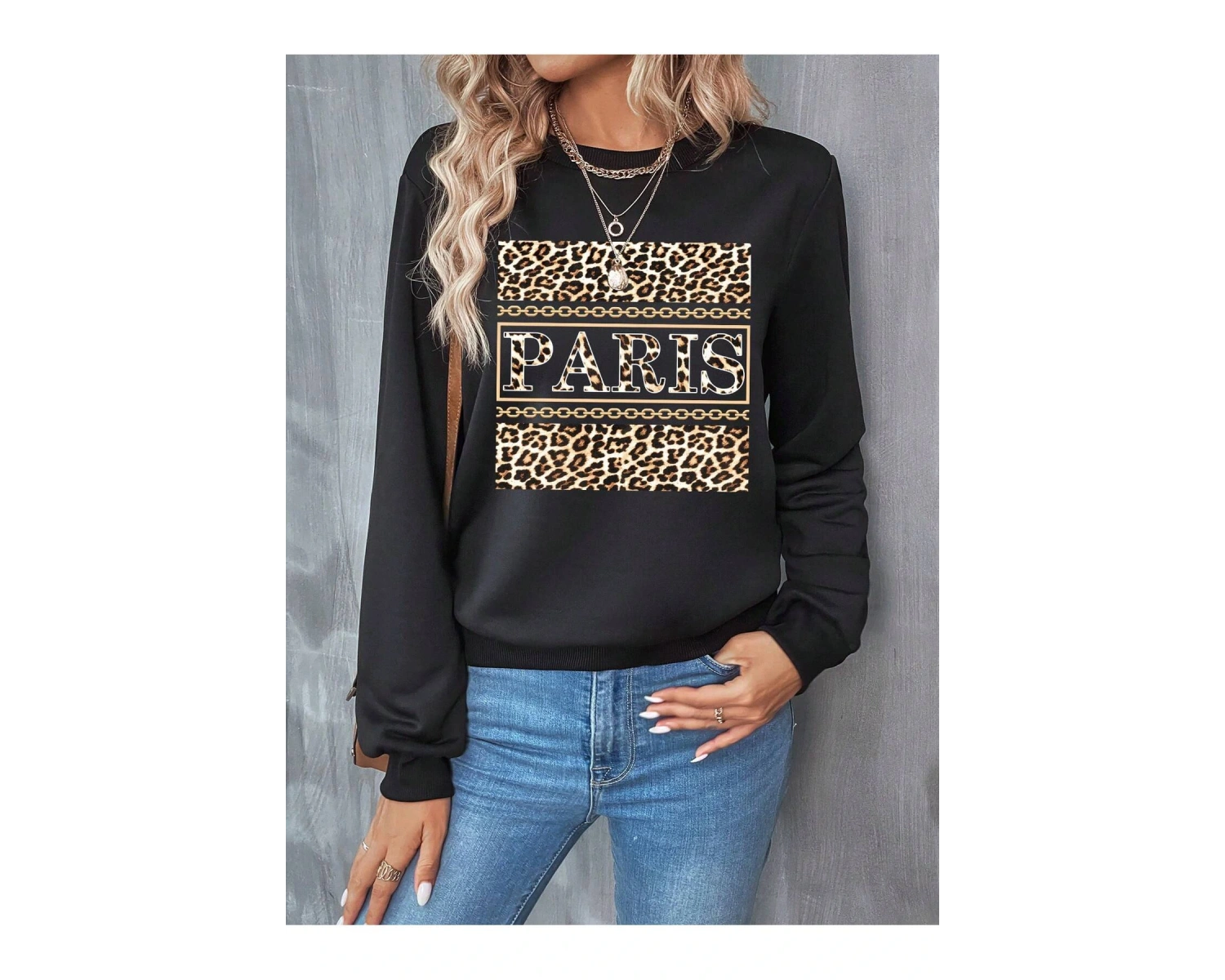 Coke serisi Leopard & Letter Graphic Sweatshirt