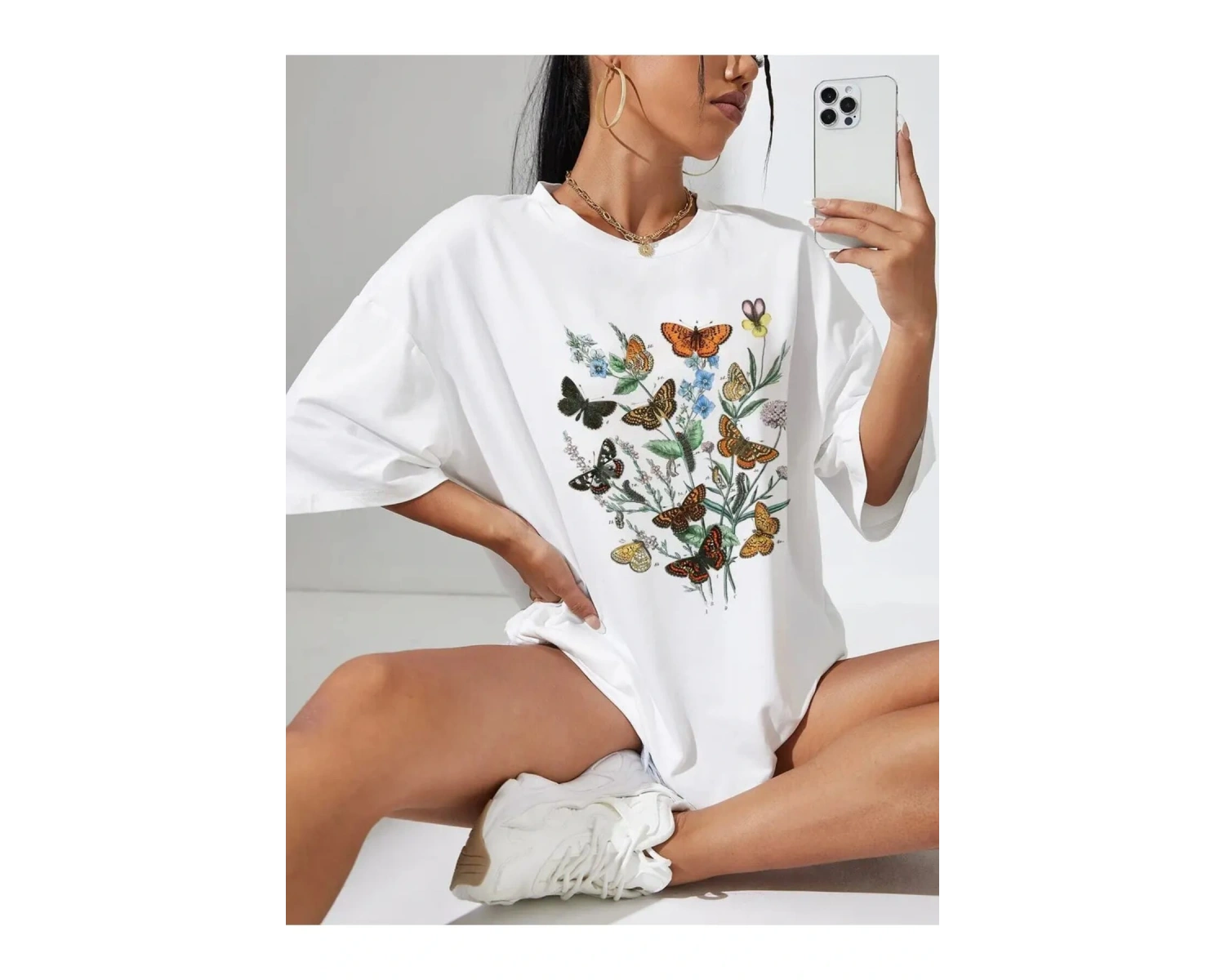 Çoklu Kelebek Baskılı Beyaz