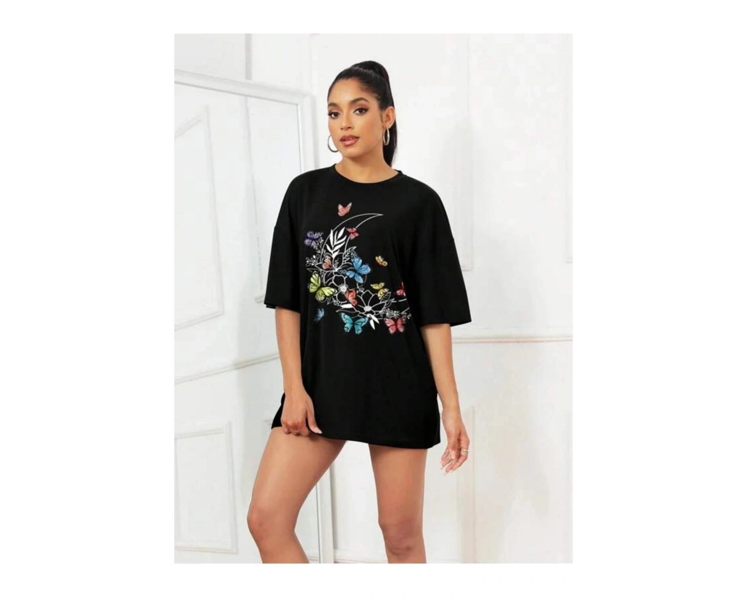 Çoklu Kelebek Baskılı Beyaz