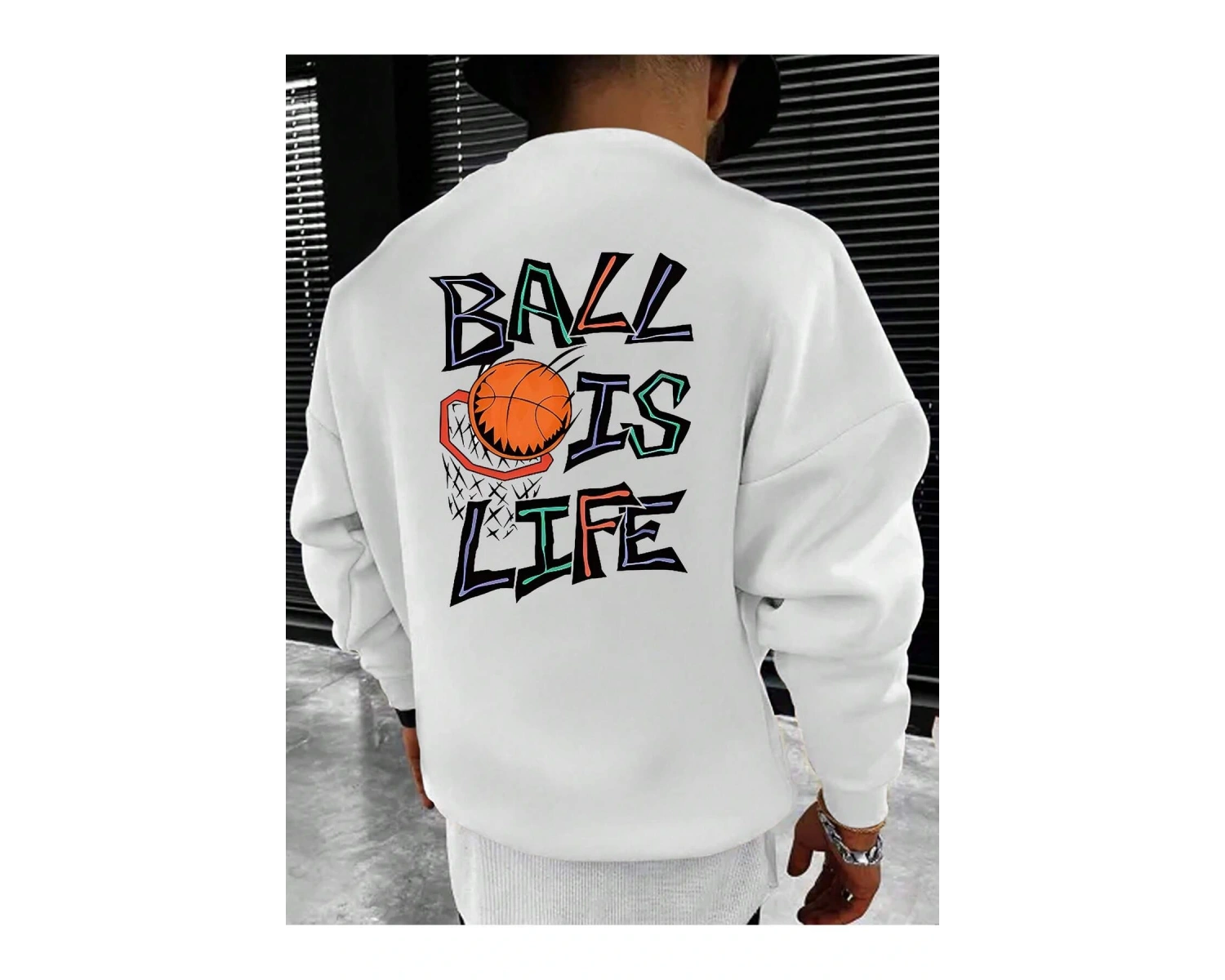 Coko serisi Basketball and Slogan Graphic Sweatshirt