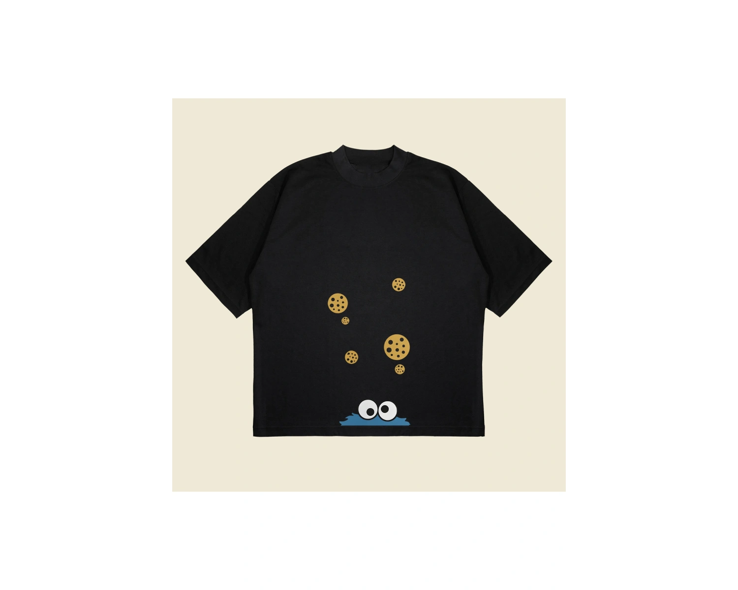 Cookie Monster Baskılı Oversize Unisex Pamuklu Nefes Alan Kalın Kumaşlı