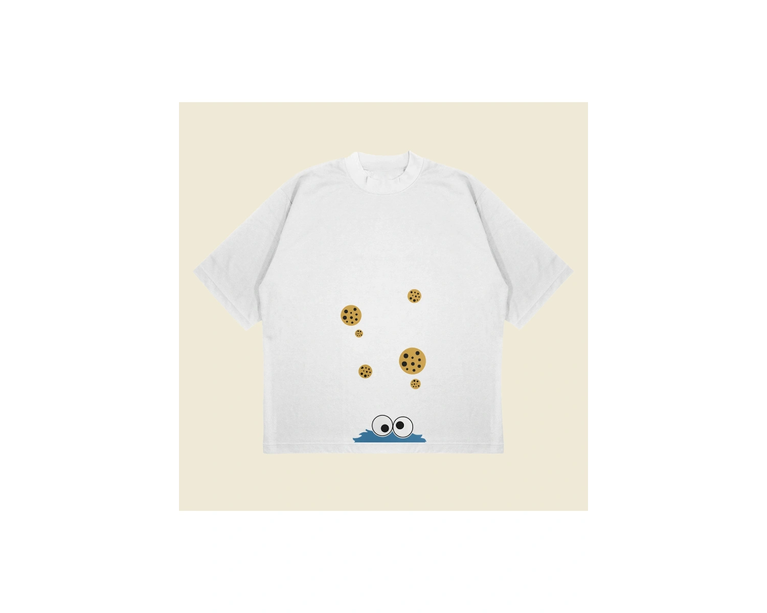 Cookie Monster Baskılı Oversize Unisex Pamuklu Nefes Alan Kalın Kumaşlı