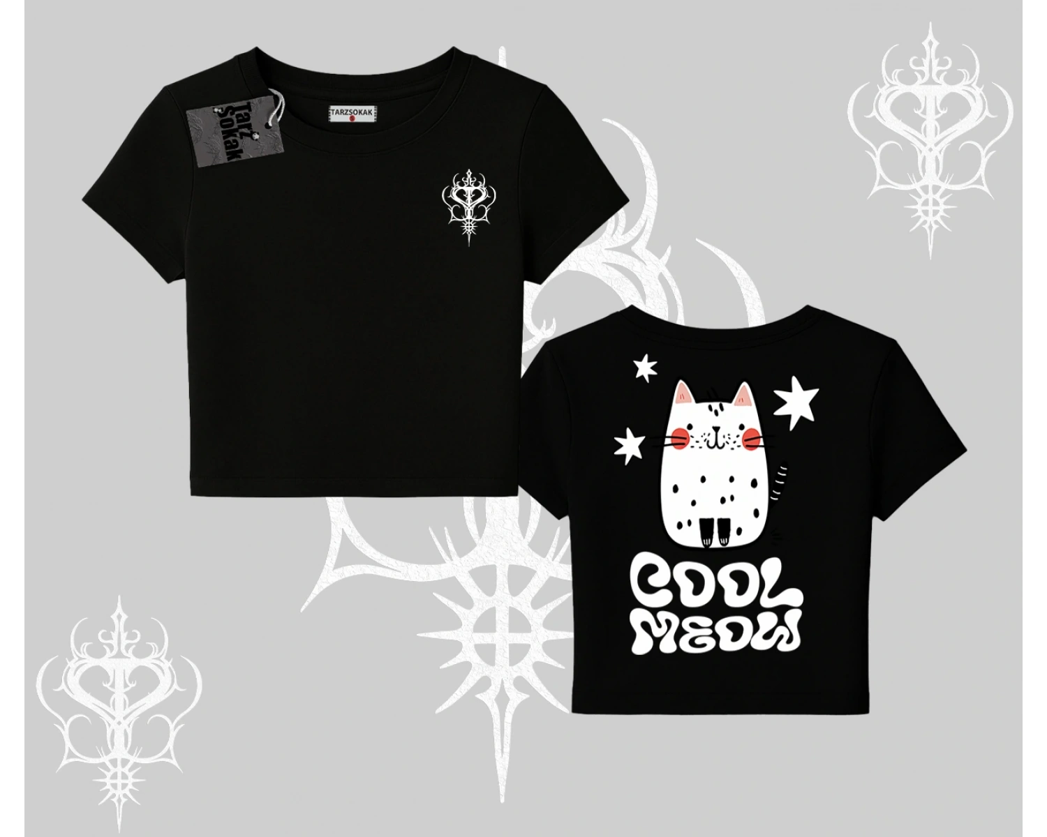 Cool Meow Yazılı Sevimli Kedi Arka Baskılı Babby Tee Tshirt