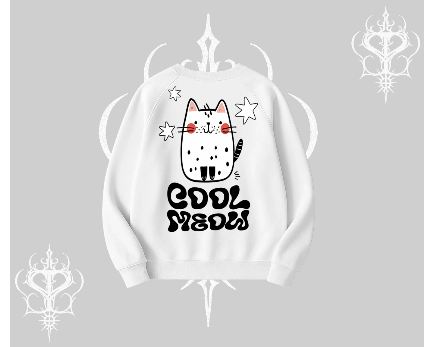 Cool Meow Yazılı Sevimli Kedi Arka Baskılı Biskilet Sweatshirt