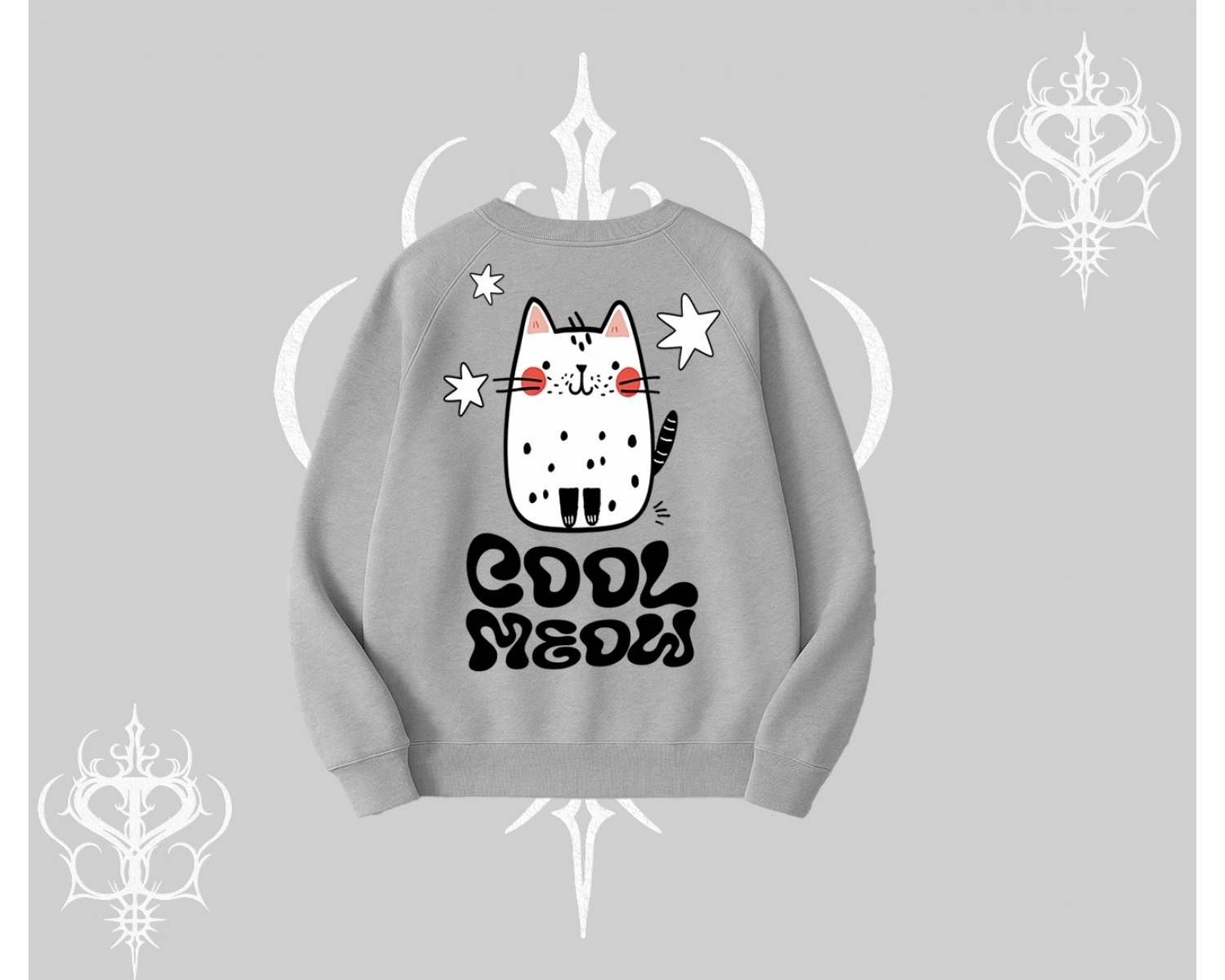 Cool Meow Yazılı Sevimli Kedi Arka Baskılı Biskilet Sweatshirt