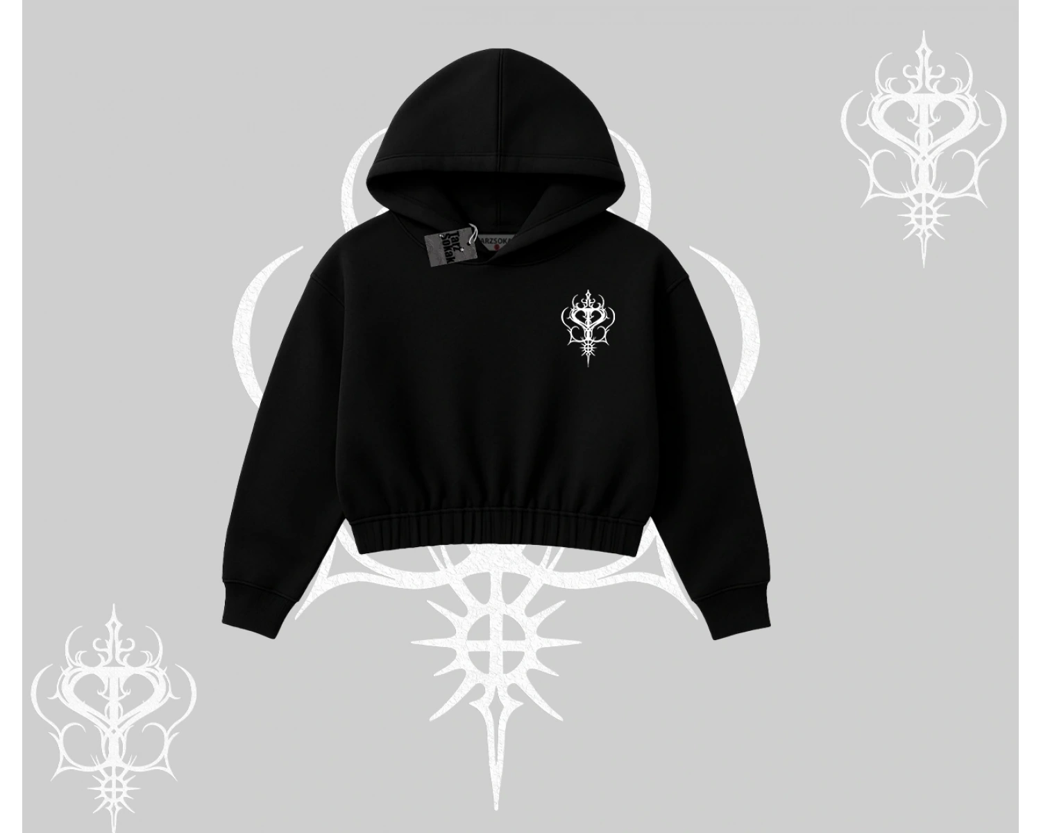 Cool Meow Yazılı Sevimli Kedi Arka Baskılı Kapşonlu Crop Sweatshirt