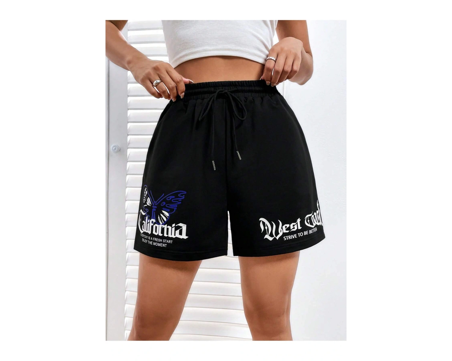 Coolane Butterfly & Letter Graphic Drawstring Waist Şort