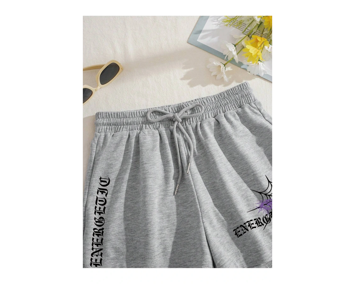 Coolane Butterfly & Letter Graphic Drawstring Waist Şort