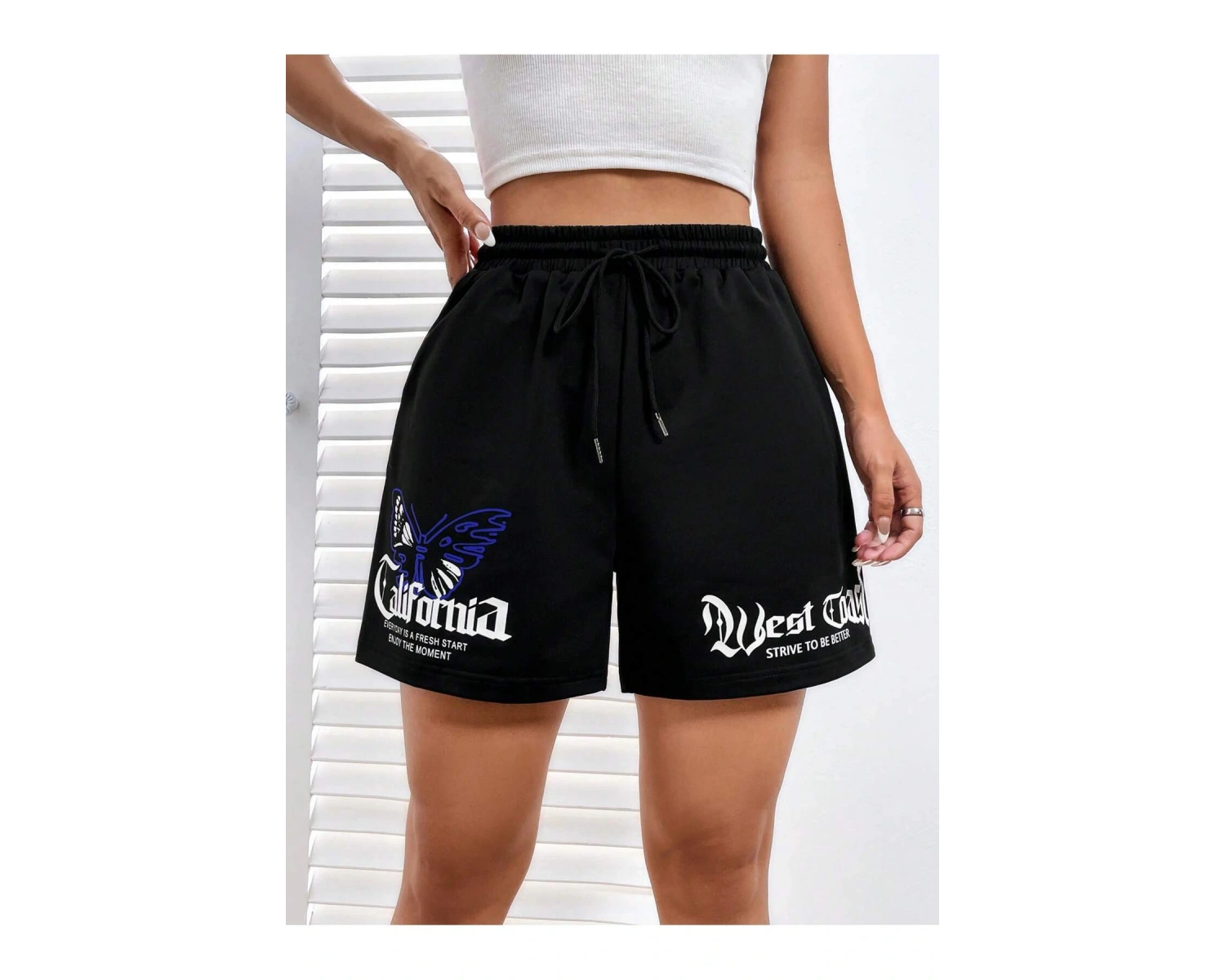 Coolane Butterfly & Letter Graphic Drawstring Waist Şort