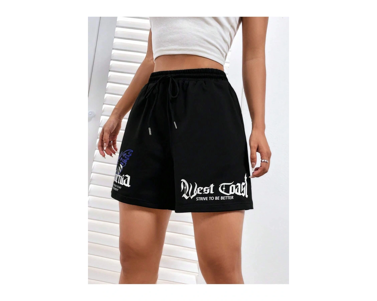 Coolane Butterfly & Letter Graphic Drawstring Waist Şort