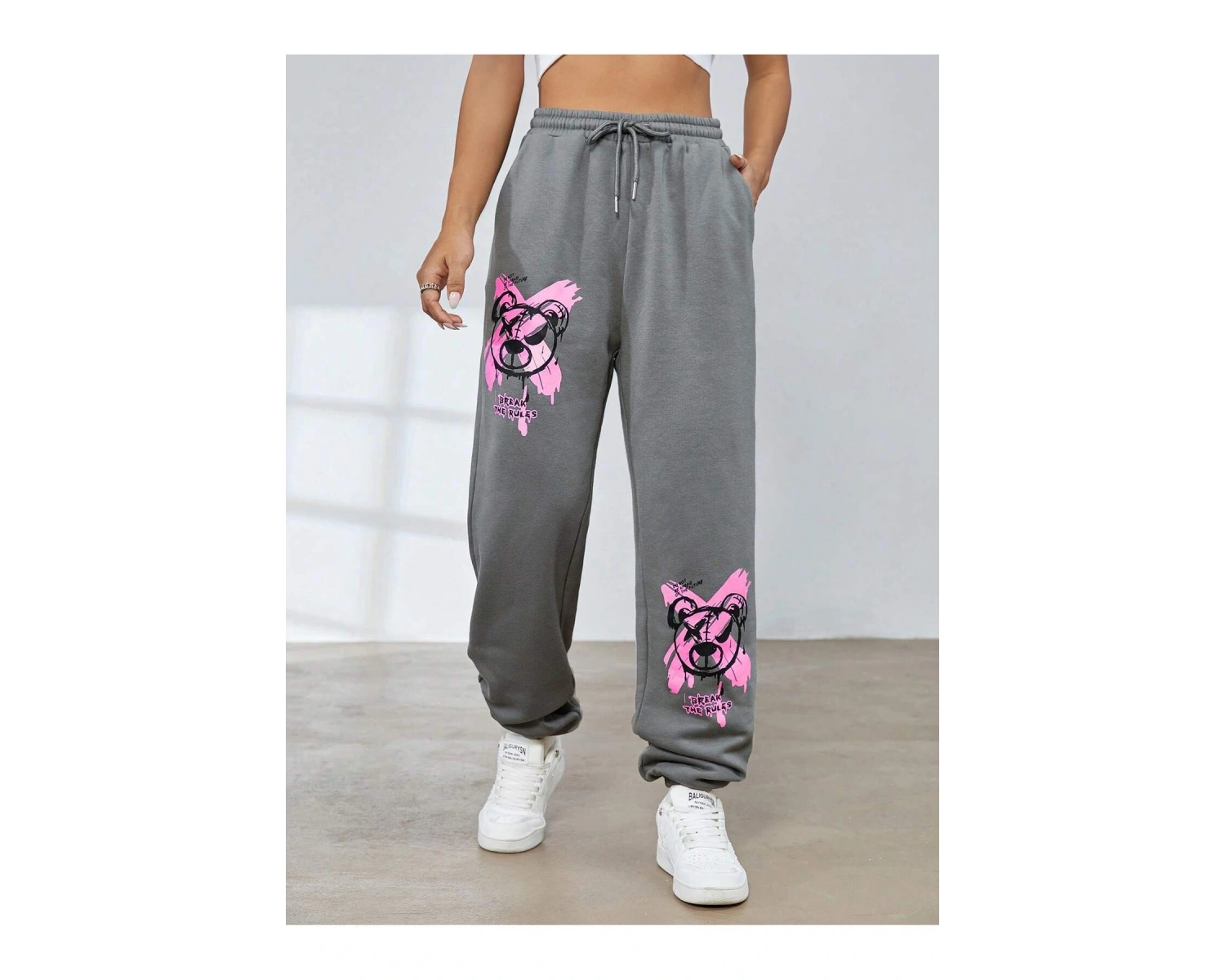 Coolane Cartoon and Graphic Drawstring Waist Slant Pocket 4 Mevsim Eşofman