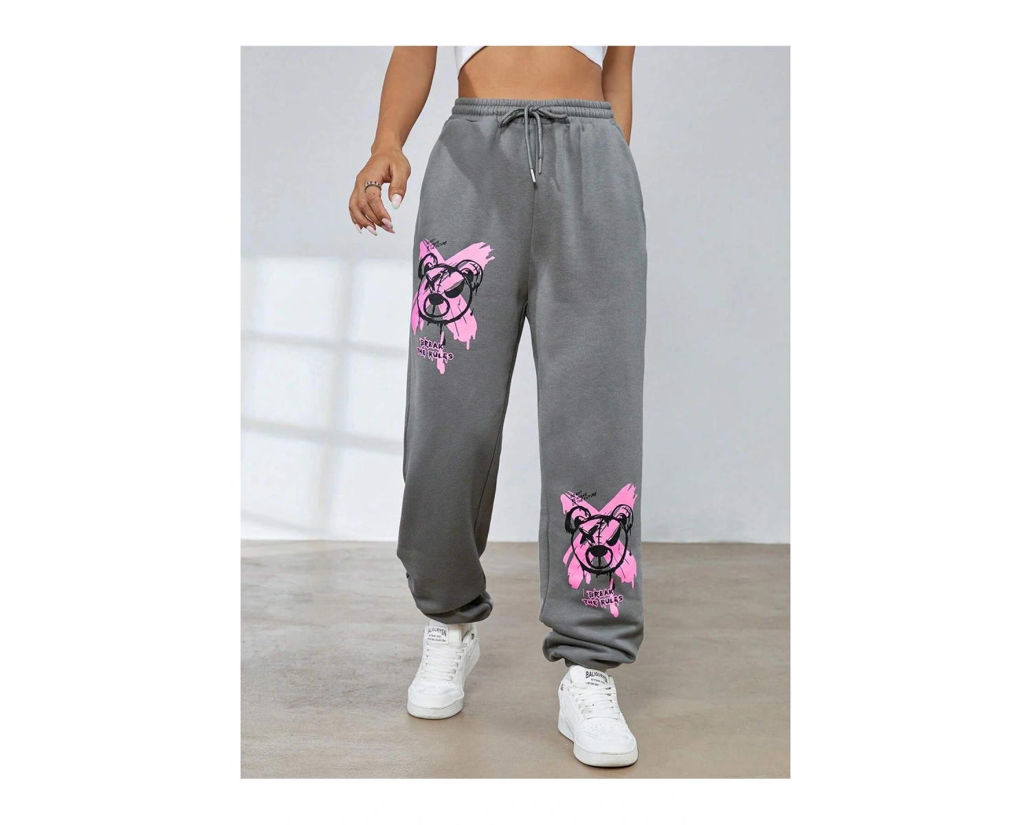 Coolane Cartoon and Graphic Drawstring Waist Slant Pocket 4 Mevsim Eşofman