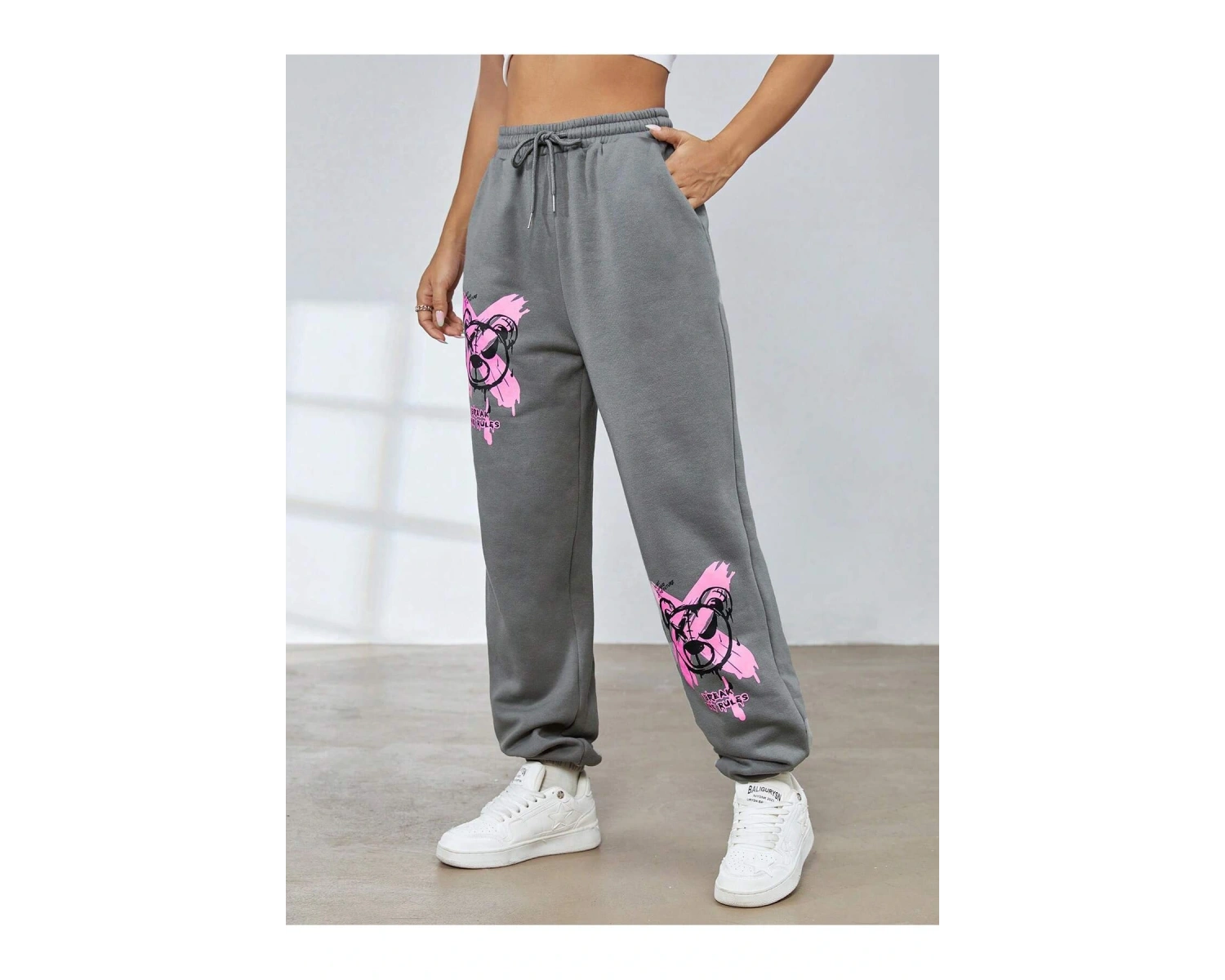 Coolane Cartoon and Graphic Drawstring Waist Slant Pocket 4 Mevsim Eşofman