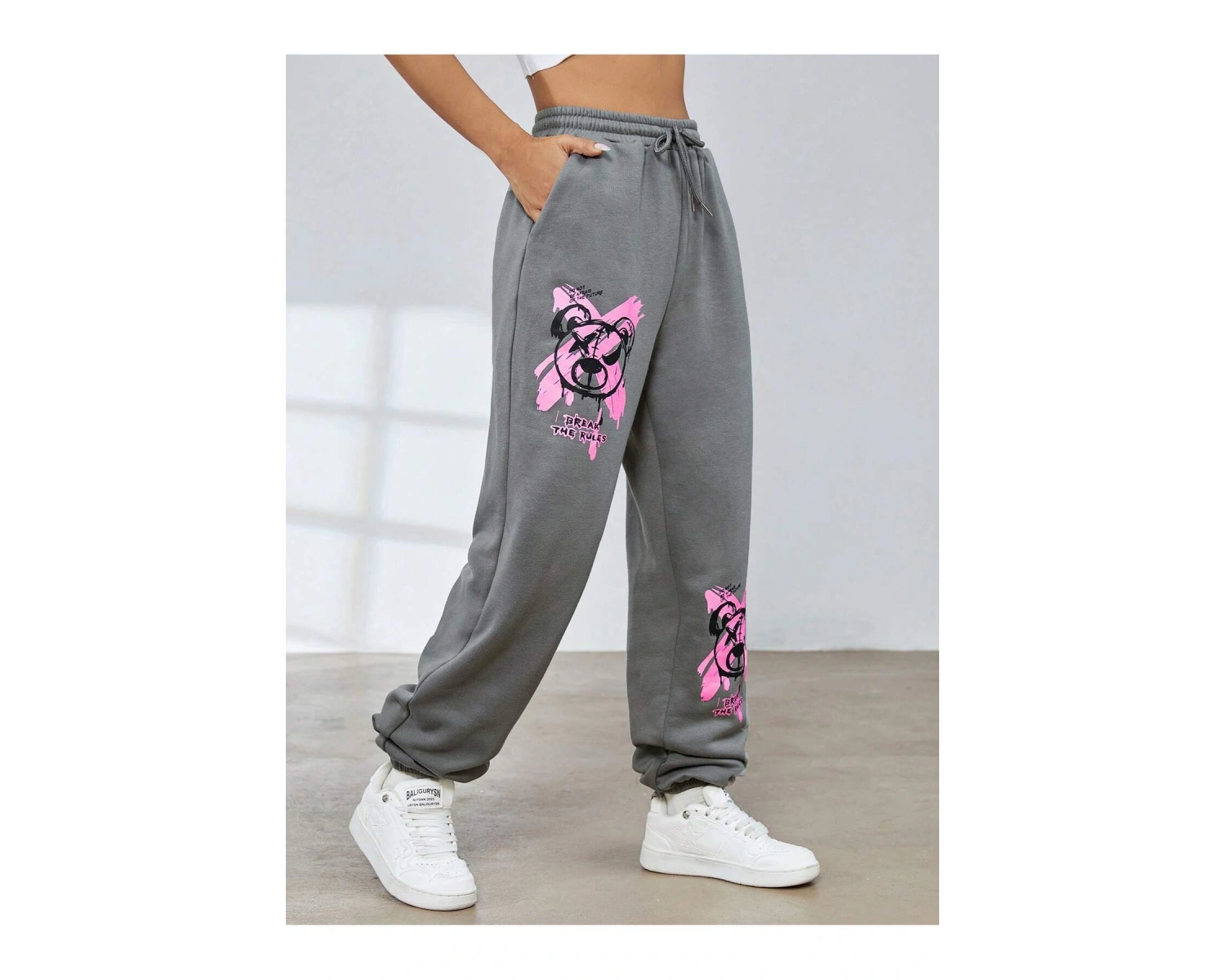 Coolane Cartoon and Graphic Drawstring Waist Slant Pocket 4 Mevsim Eşofman