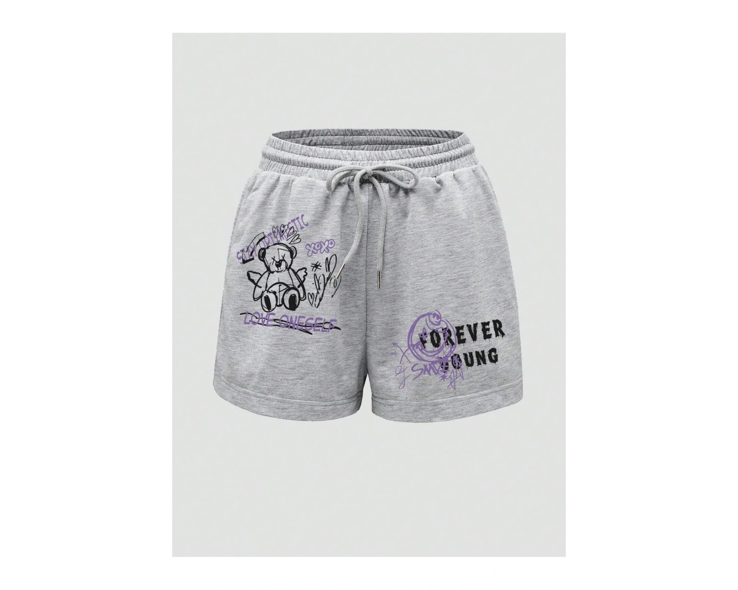 Coolane Cartoon & Letter Graphic Drawstring Waist Şort