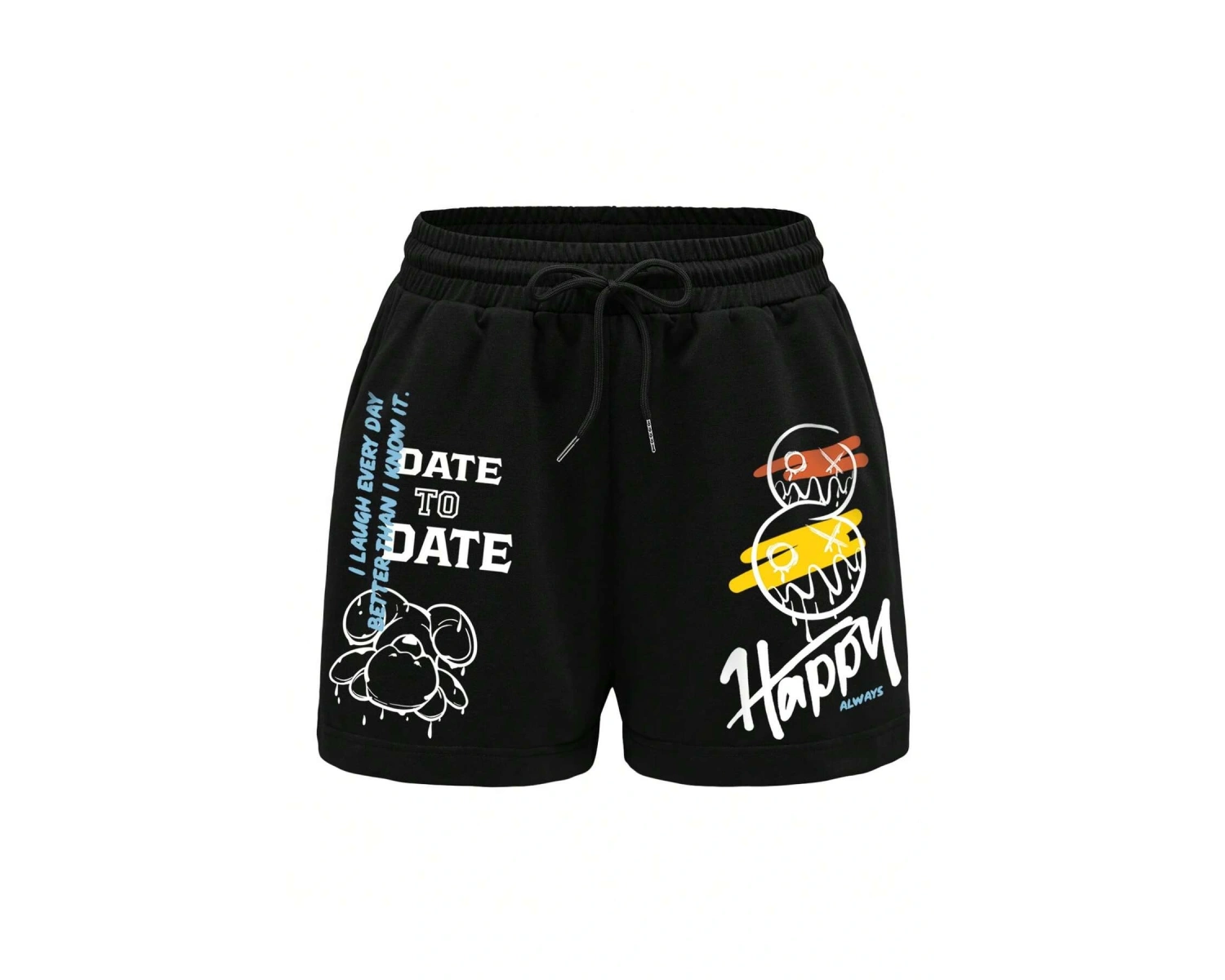 Coolane Cartoon & Slogan Graphic Drawstring Waist Şort