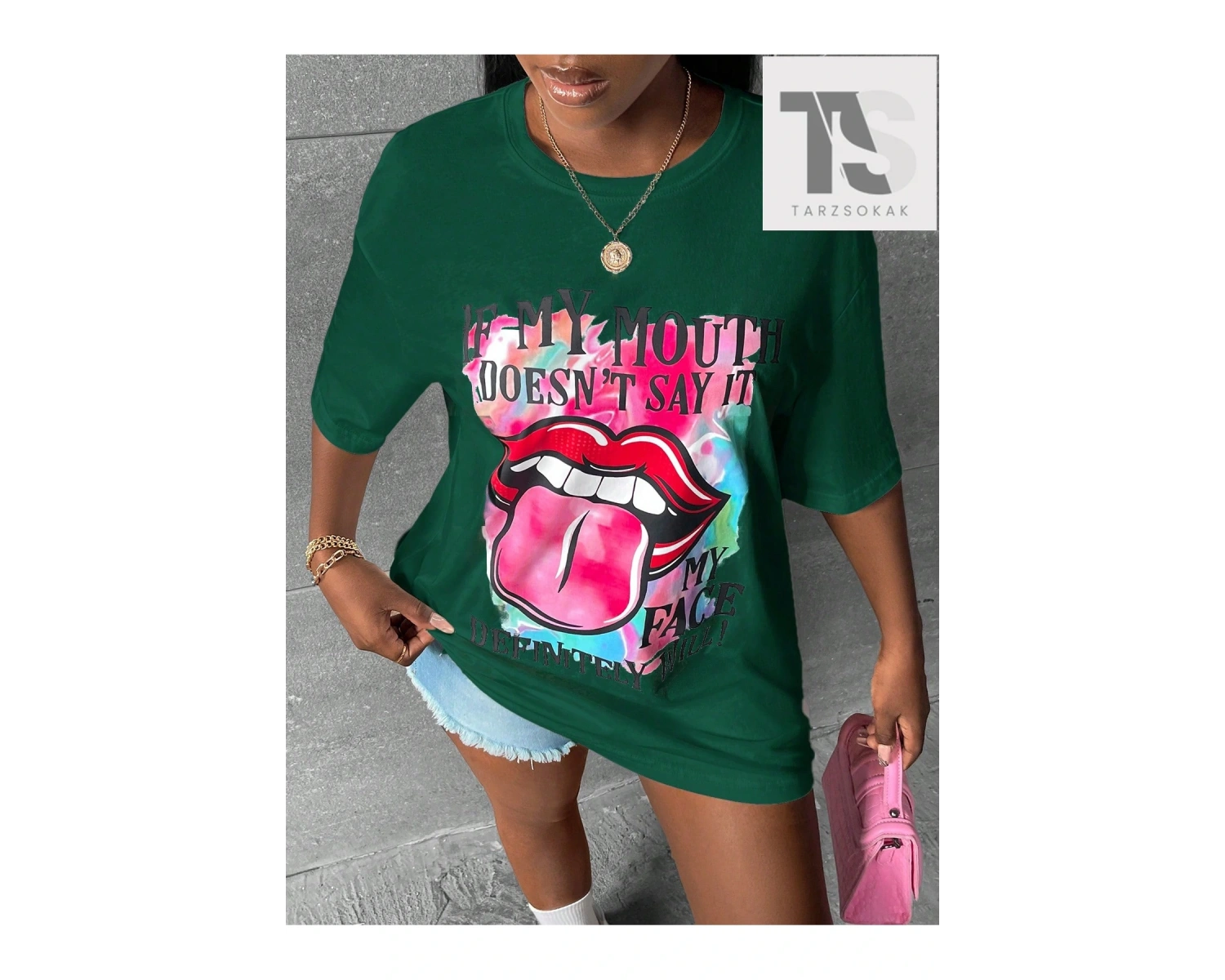 Coolane Casual Baskılı Yuvarlak Yaka Kısa Kollu Bol Kadın Tişört