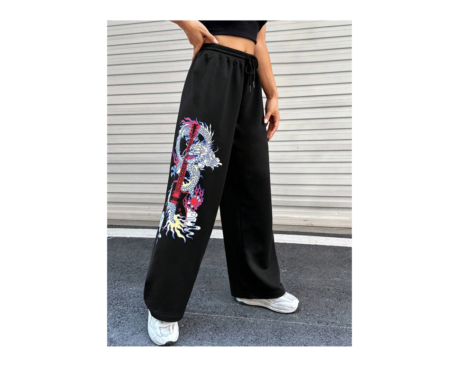 Coolane Dragon & Guitar Print Drawstring Waist 4 Mevsim Eşofman