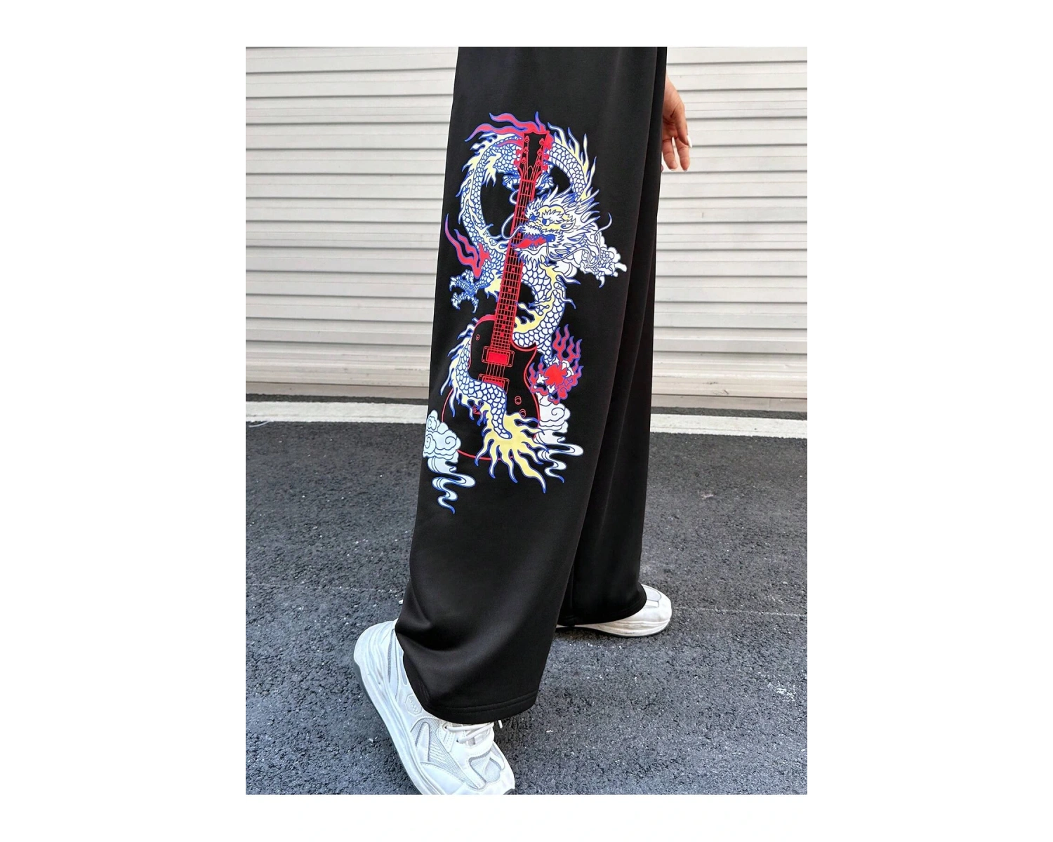 Coolane Dragon & Guitar Print Drawstring Waist 4 Mevsim Eşofman