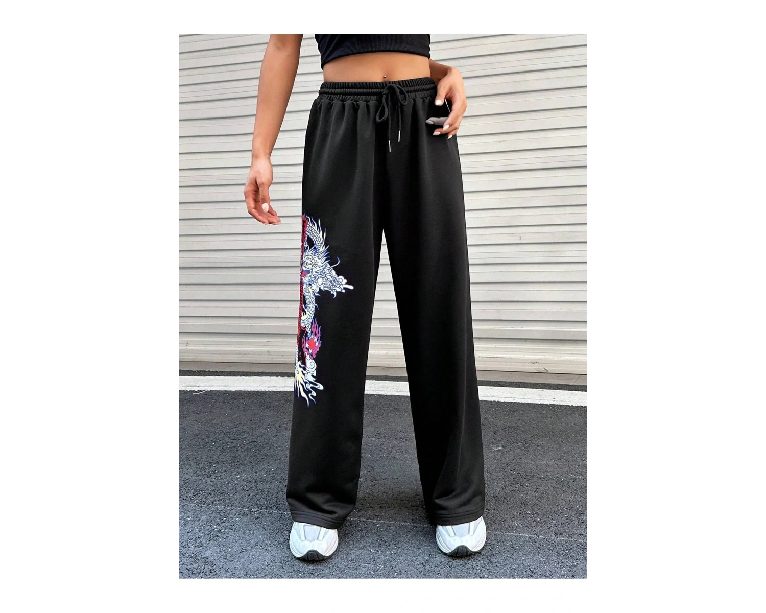 Coolane Dragon & Guitar Print Drawstring Waist 4 Mevsim Eşofman