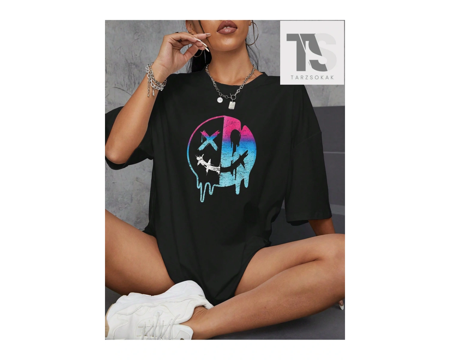 Coolane Figürlü ve Sloganlı Grafik Düşük Omuzlu Tişört