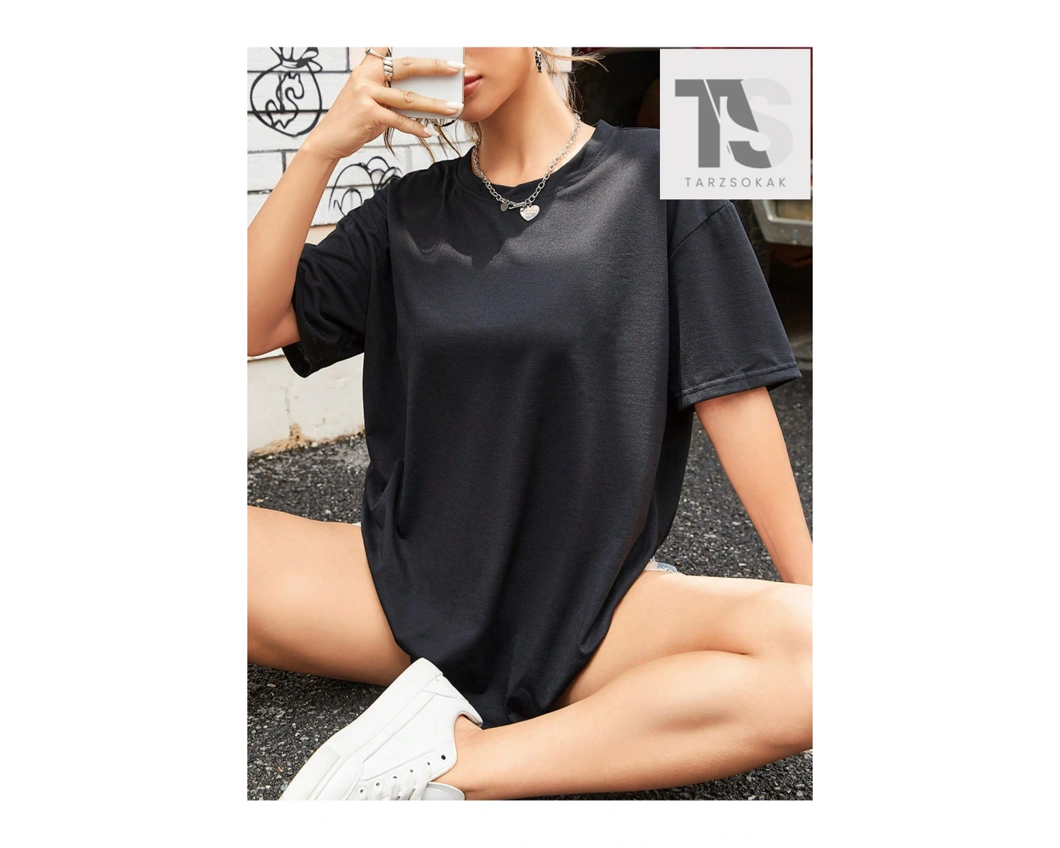 Coolane Figürlü ve Sloganlı Grafik Düşük Omuzlu Tişört