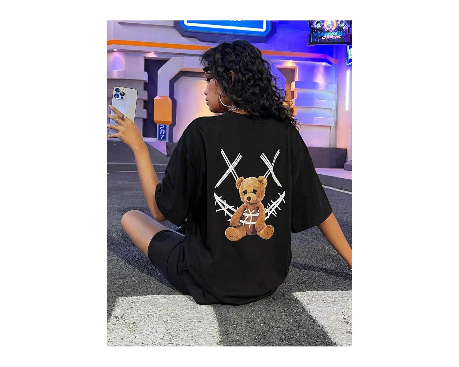 Coolane Gülümseyen Teddy Bear Sırtlı Baskılı Tişört